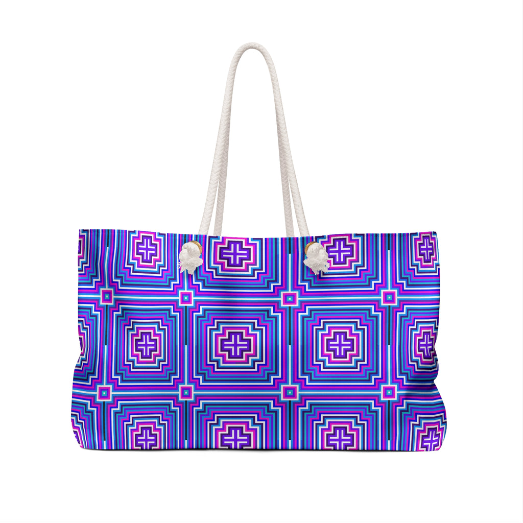 Vibrant Geometric Pattern Weekender Bag, Travel Bag, Beach Tote, Gym Bag, Stylish Carryall, Weekend Escape