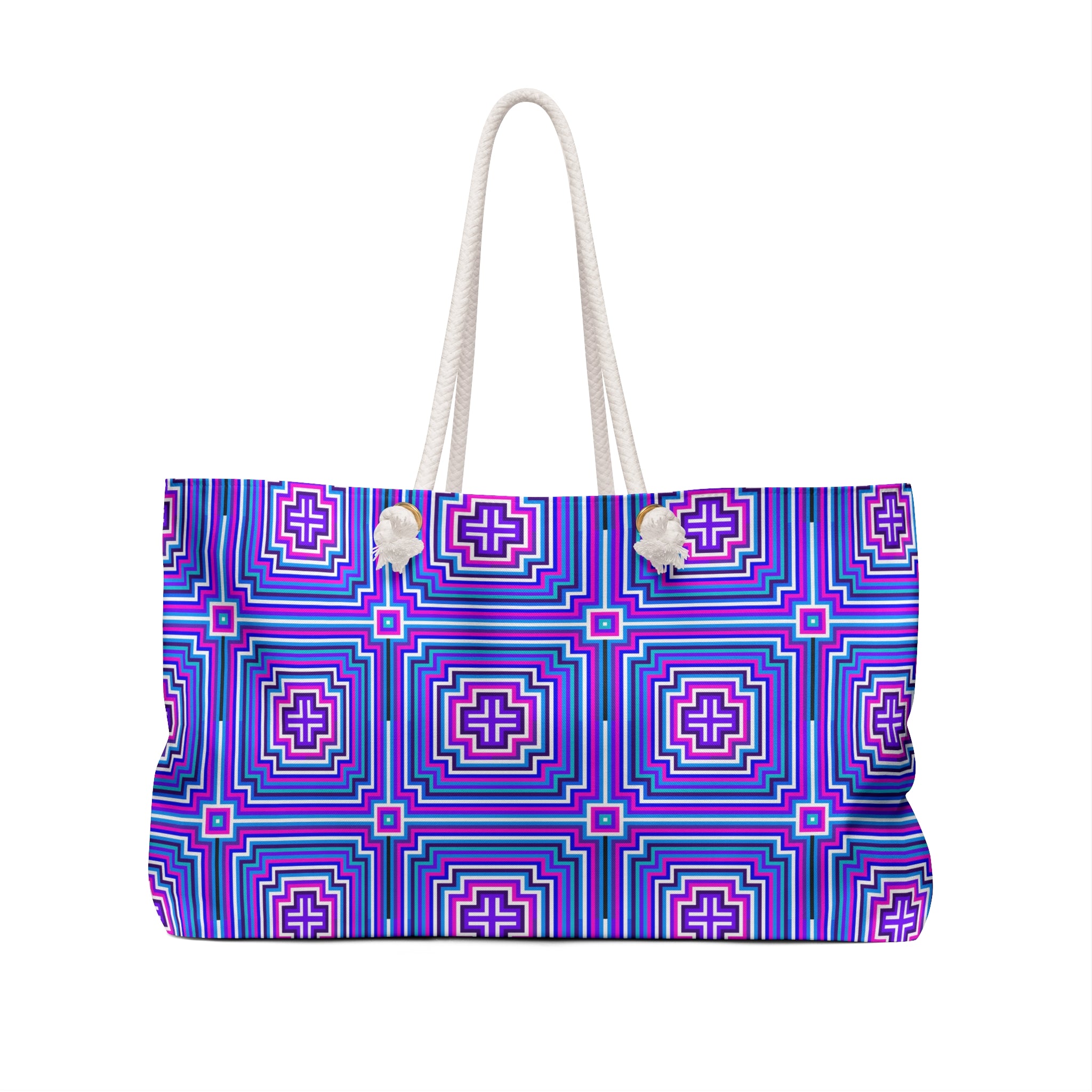 Vibrant Geometric Pattern Weekender Bag, Travel Bag, Beach Tote, Gym Bag, Stylish Carryall, Weekend Escape