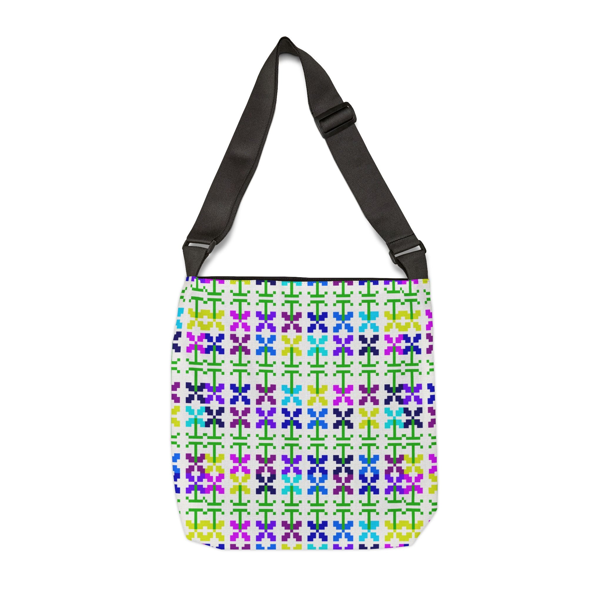 Colorful Adjustable Tote Bag, Floral Pattern Everyday Bags, Reusable Shopping Tote, Eco-friendly Gift, Stylish Accessory