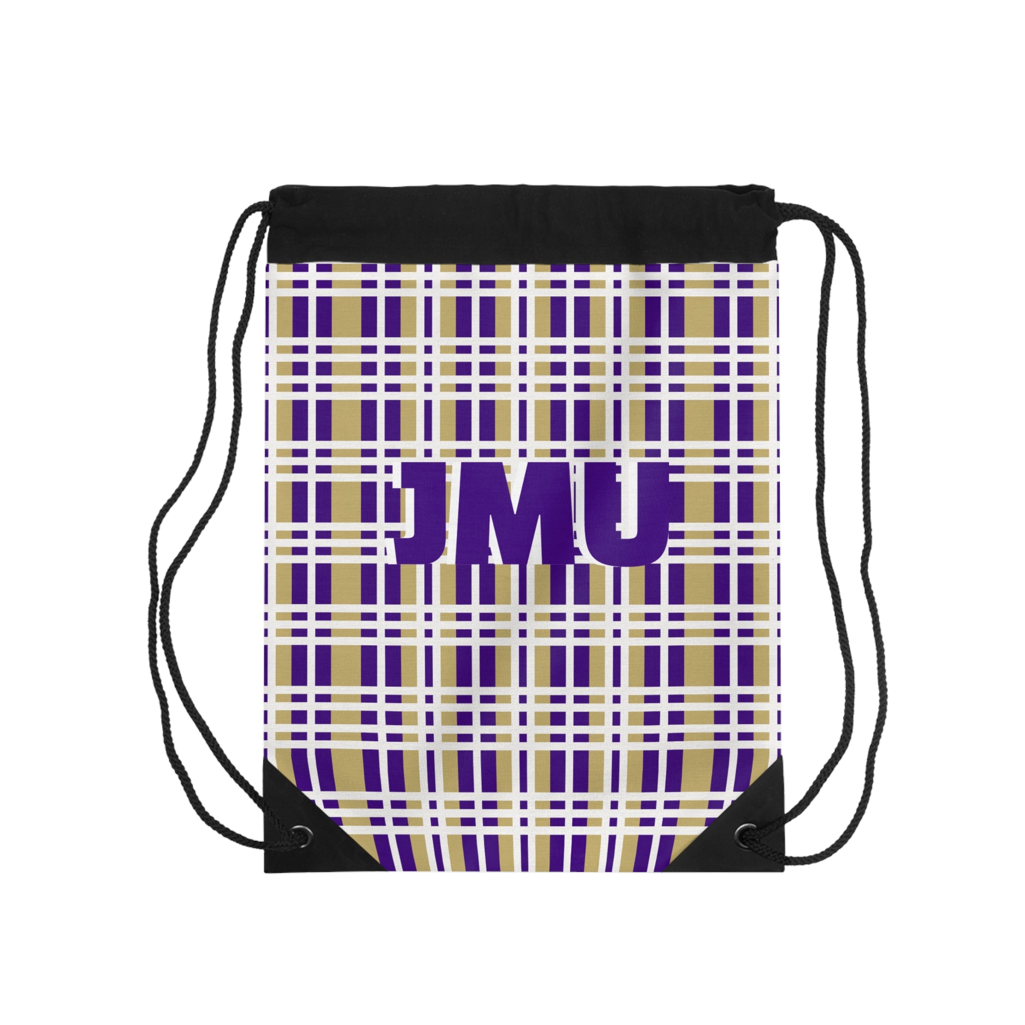 JMU Plaid Drawstring Bag for School, Gym or Travel, Perfect for Students, Sports Teams, Gifts, and Campus Life