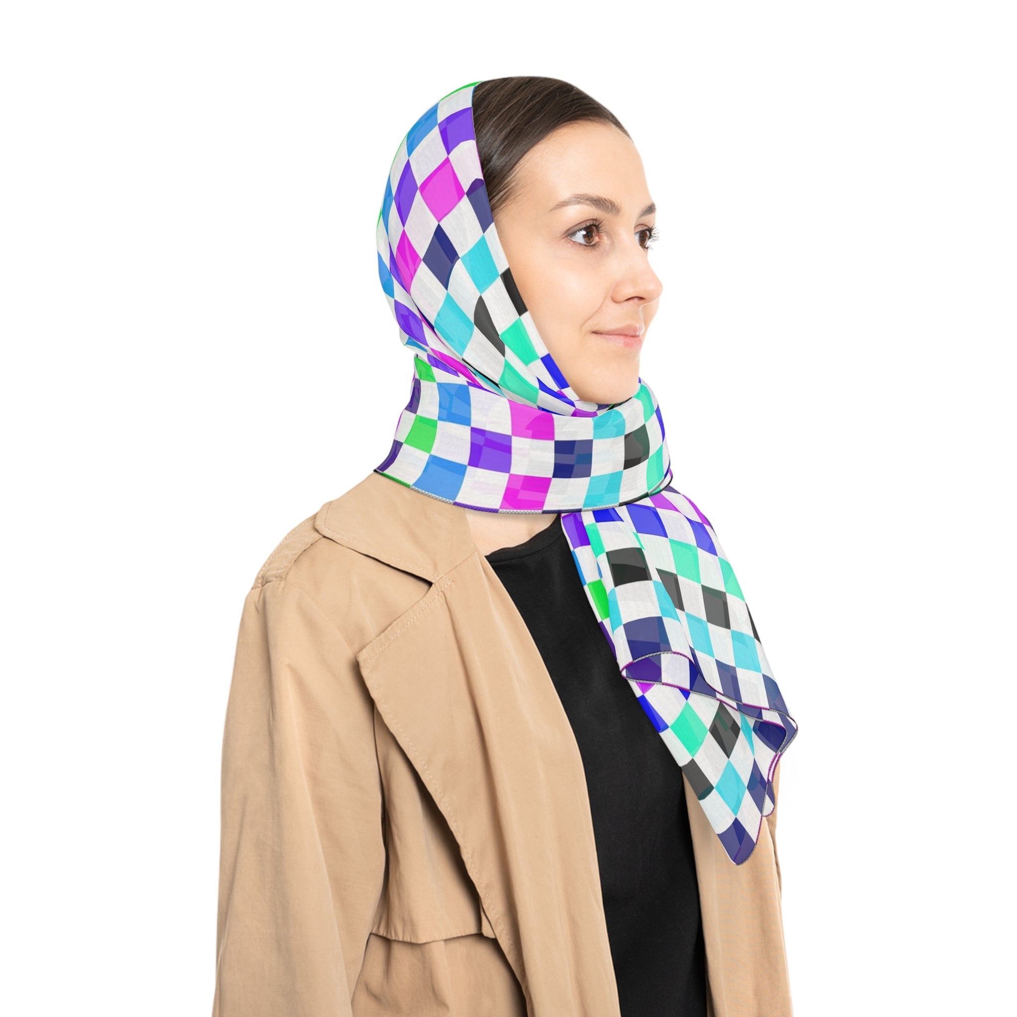 Vibrant Checkerboard Poly Scarf | Colorful Fashion Accessory, Versatile Gift, Trendy Wrap, Everyday Style, Layering Essential