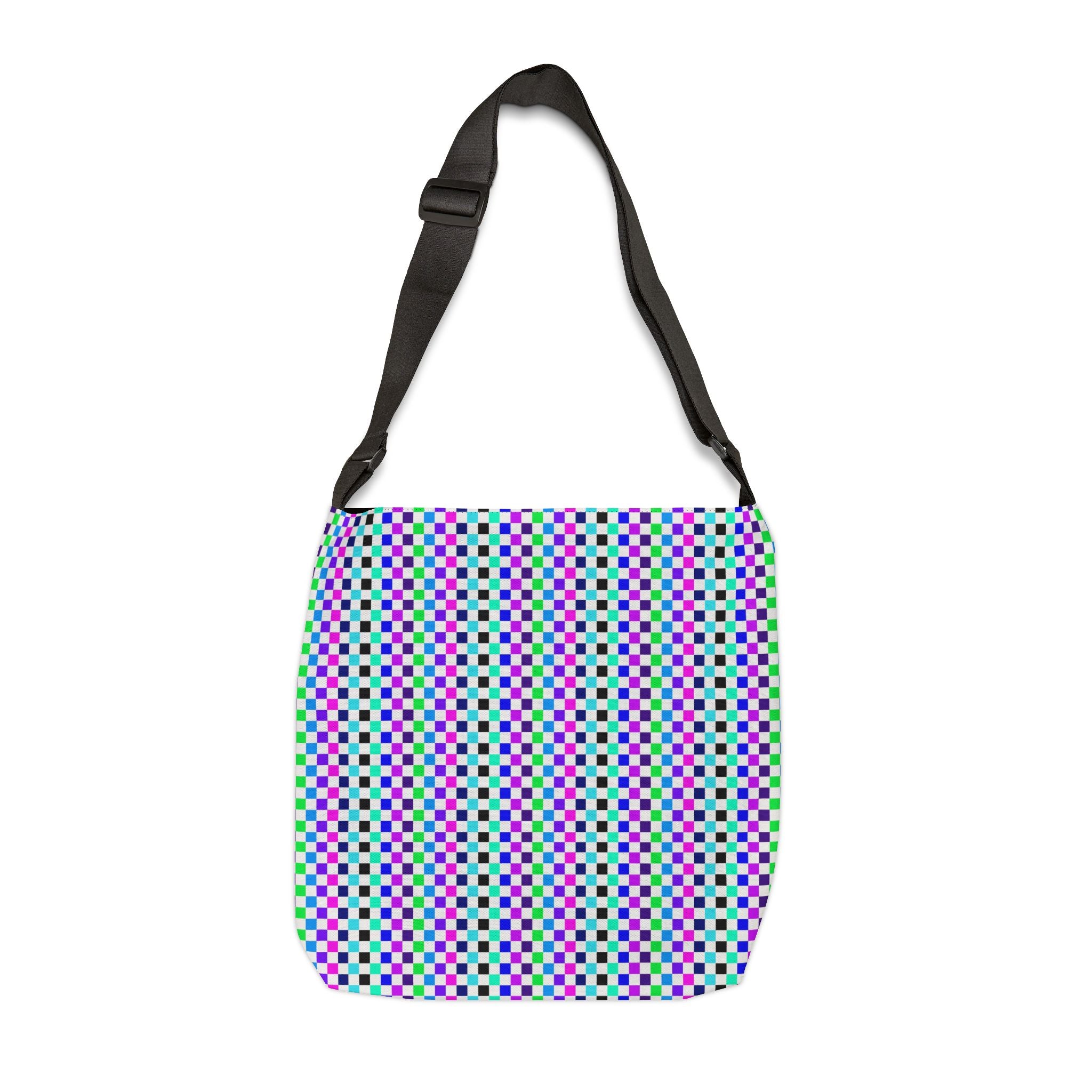 Colorful Checkered Adjustable Tote Bag, Beach Bag, Grocery Bag, Everyday Tote, Fun Gift for Art Lovers, Festival Essential
