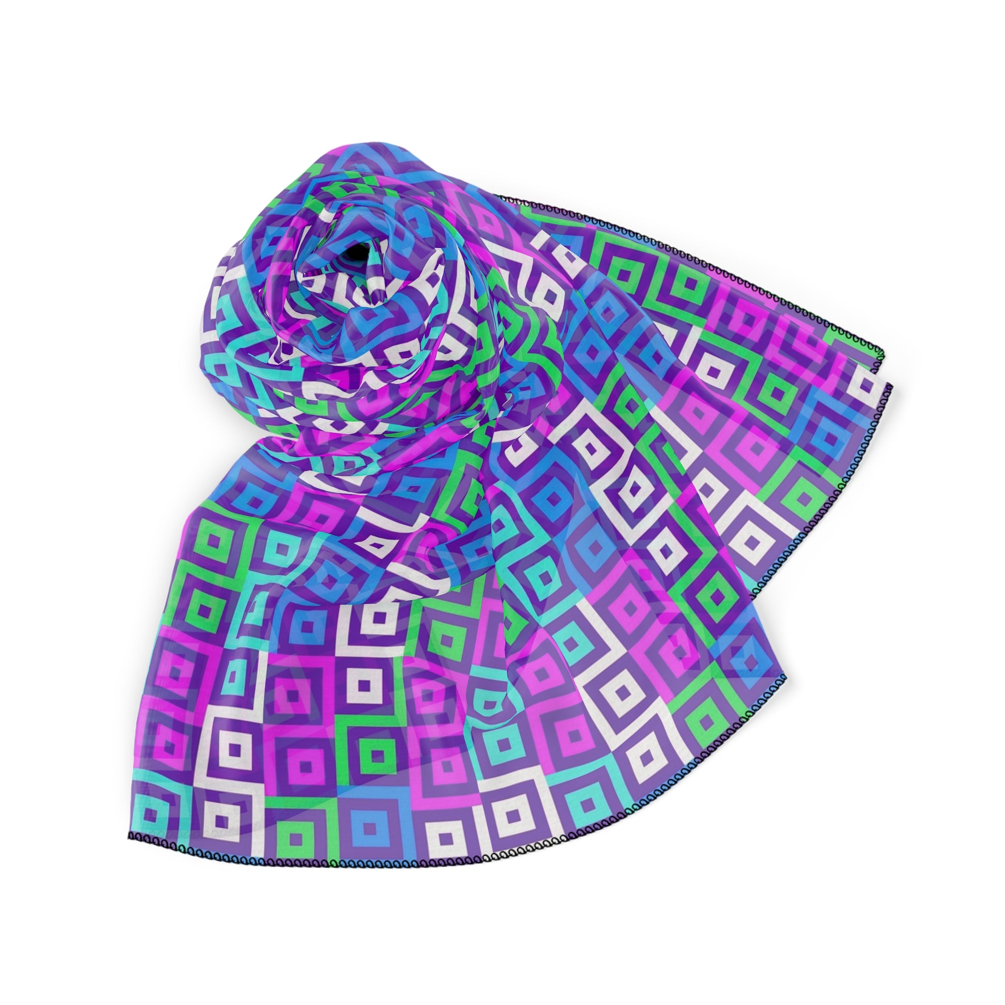 Vibrant Geometric Poly Scarf - Fashion Accessory, Gift Idea, Boho Chic, Stylish Wrap, Everyday Wear, Spring Fashion