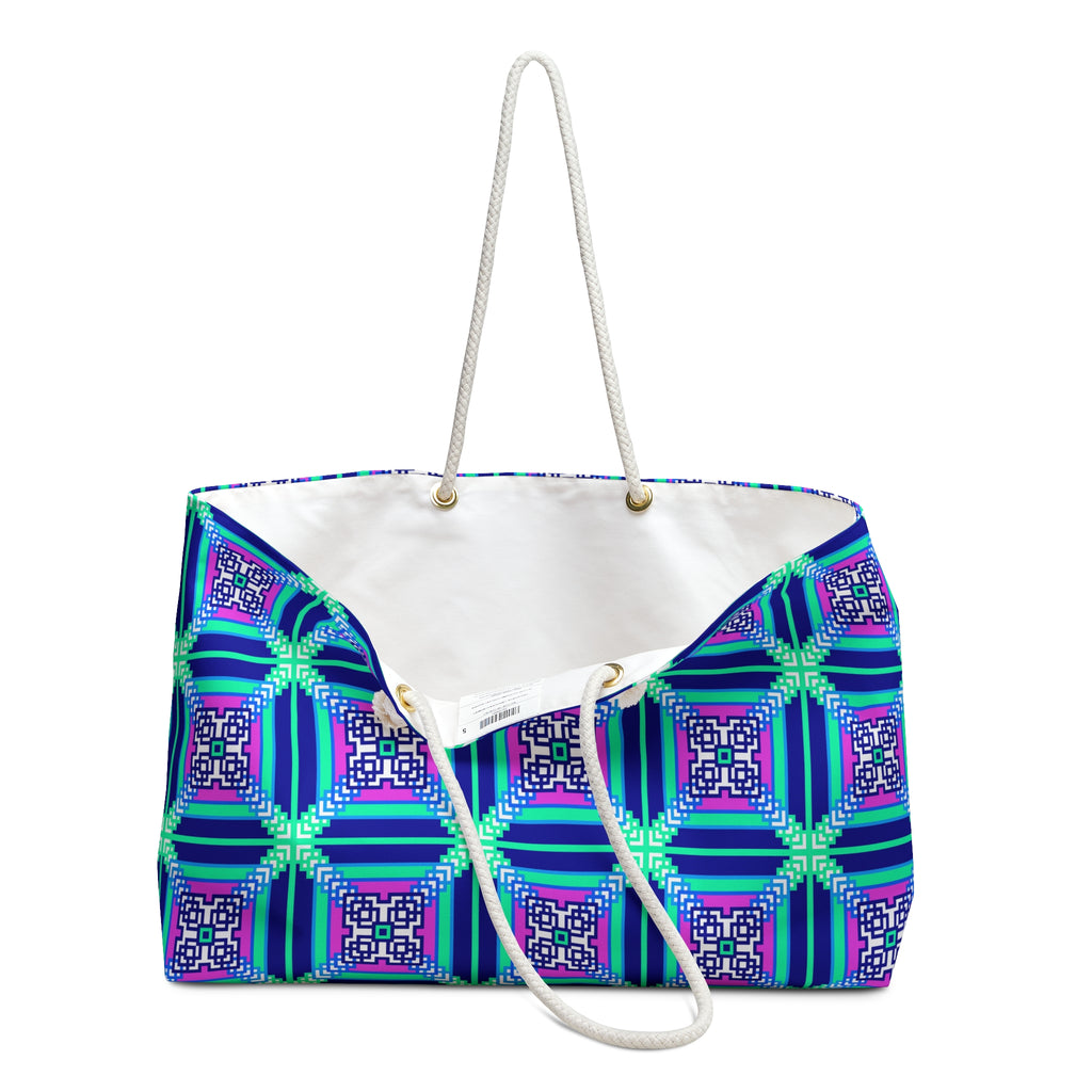 Vibrant Geometric Weekender Bag, Stylish Travel Tote, Beach Bag, Overnight Bag, Patterned Luggage, Gift for Travelers