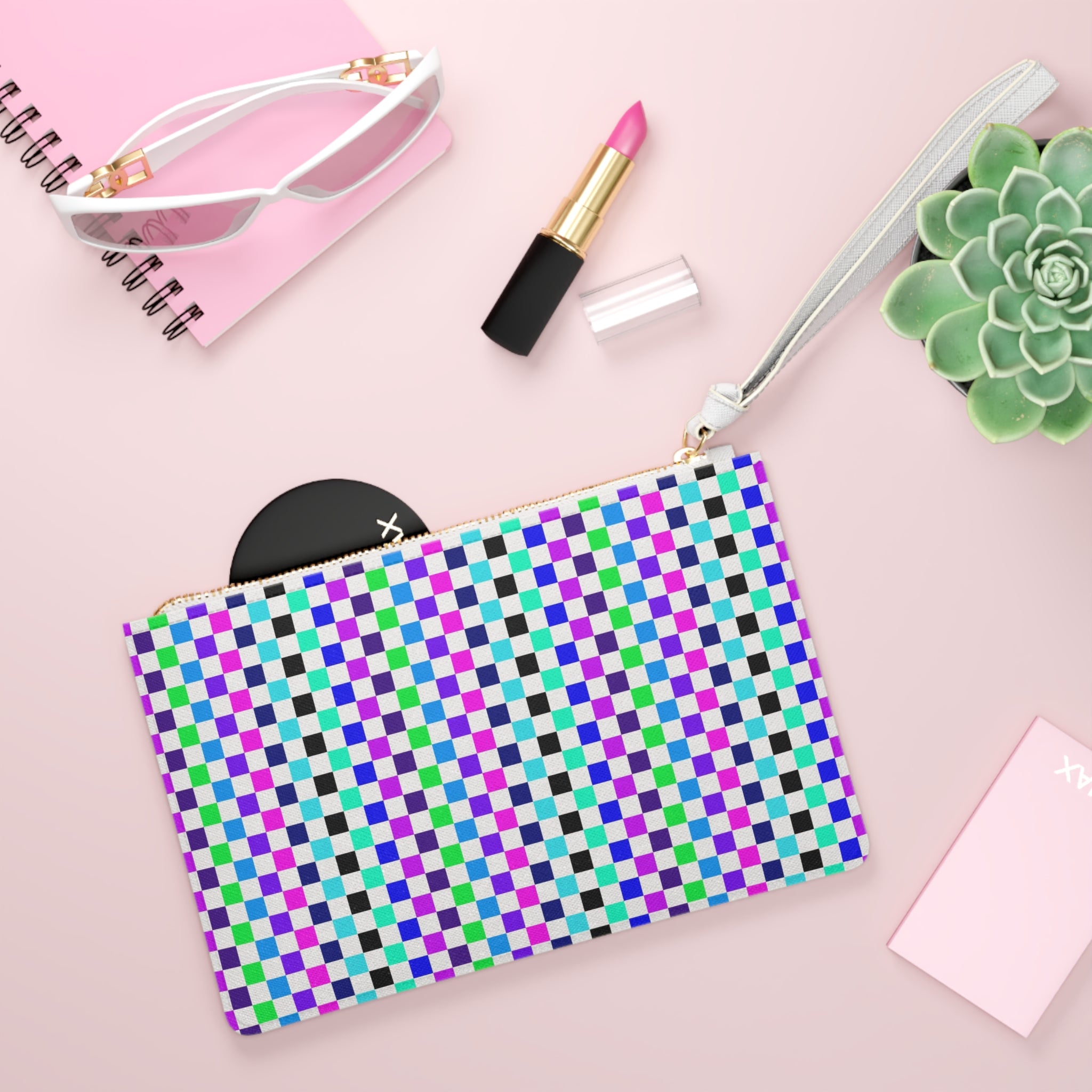 Colorful Checkered Clutch Bag - Stylish Purse for Events, Festivals, or Everyday Use, Fashion Accessory, Gift for Her, Cosmetic Case, [...]