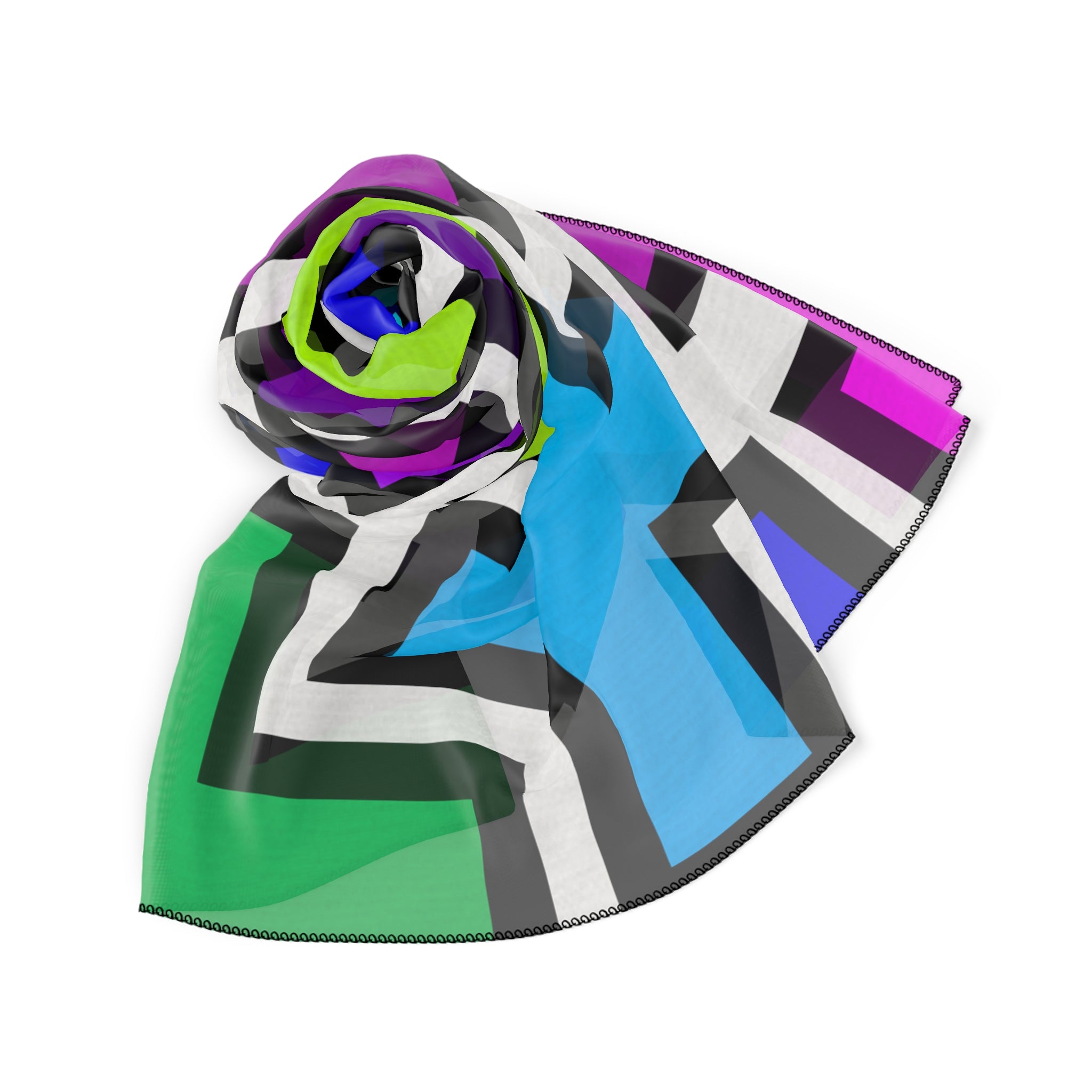 Colorful Geometric Poly Scarf | Trendy Fashion Accessory | Unique Gift for Her | Vibrant Style for Any Occasion | Versatile Wearable Art