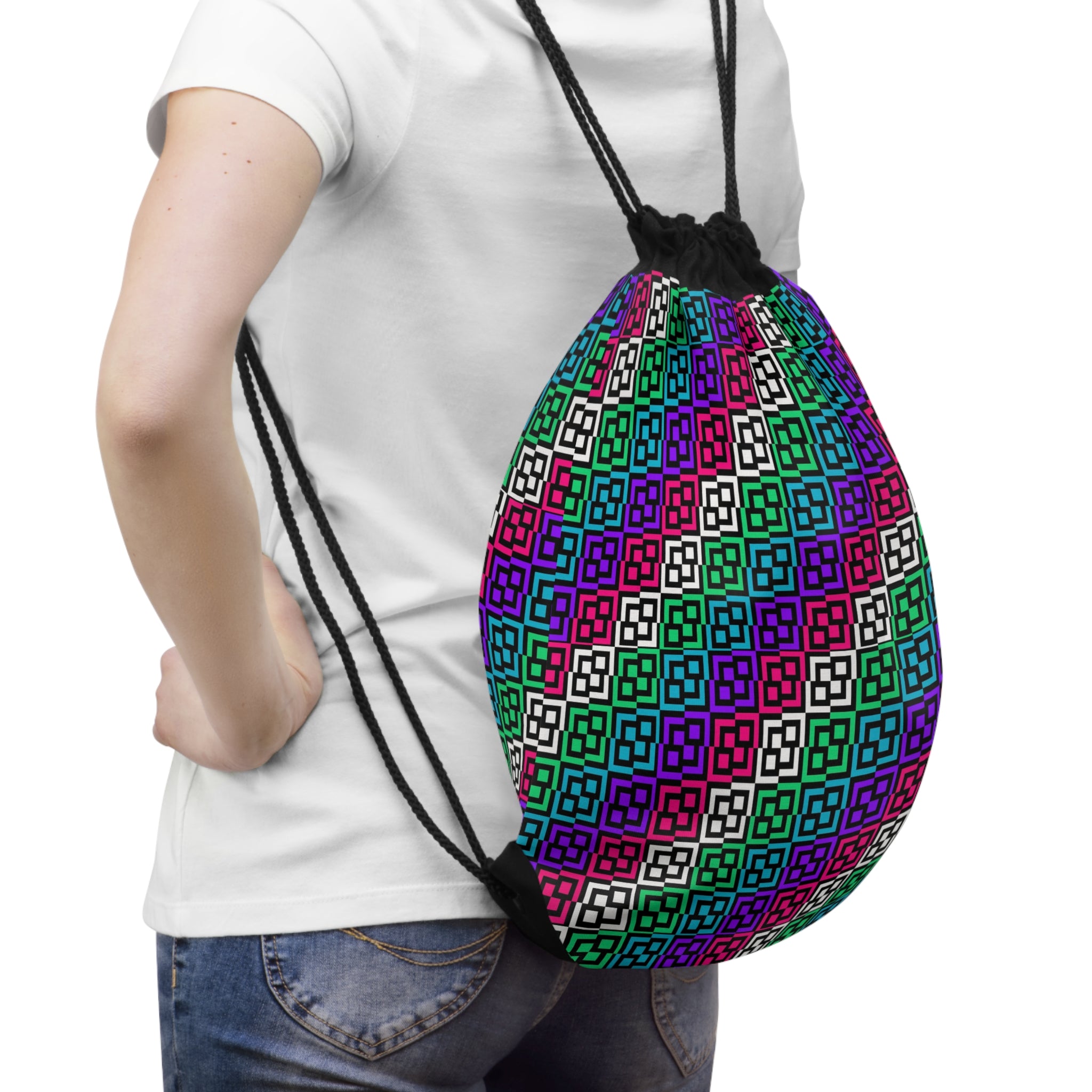 Vibrant Geometric Drawstring Bag for Sport & Casual Use, Reusable Gym Sack, Colorful Backpack for Kids & Adults, Perfect for Travel, [...]