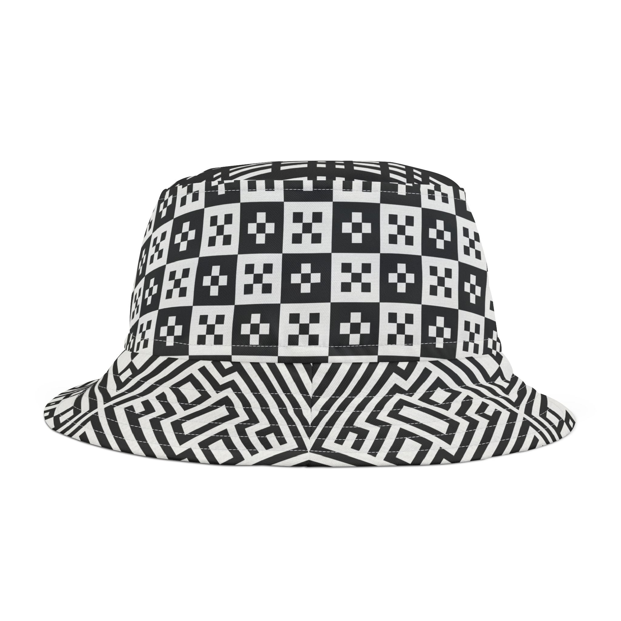 Stylish Black and White Bucket Hat, Trendy Sun Hat, Summer Accessory, Festival Hat, Unisex Beach Hat, Graphic Pattern Hat