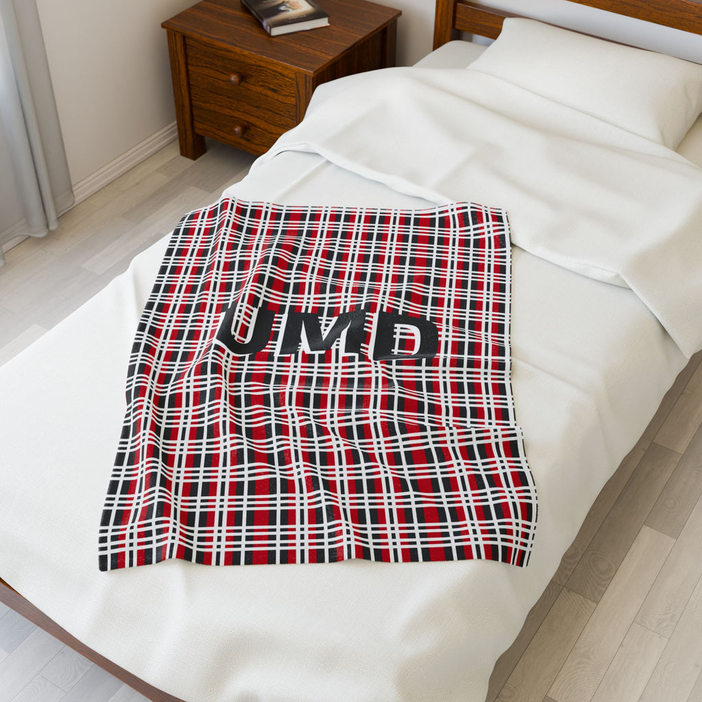 Cozy Personalized Velveteen Plush Blanket, Warm Throw, Soft Home Décor, Perfect Gift for Holidays, UMD Plaid Design