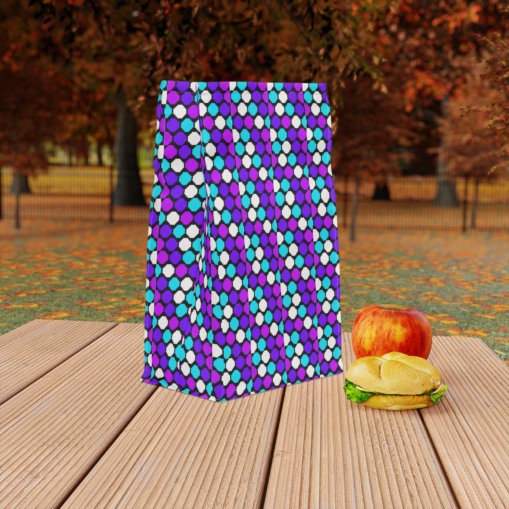 Colorful Polyester Lunch Bag with Hexagon Pattern, Insulated Snack Tote, Cute Lunch Box, Reusable Meal Carrier, Fun Kids Lunch Bag, [...]