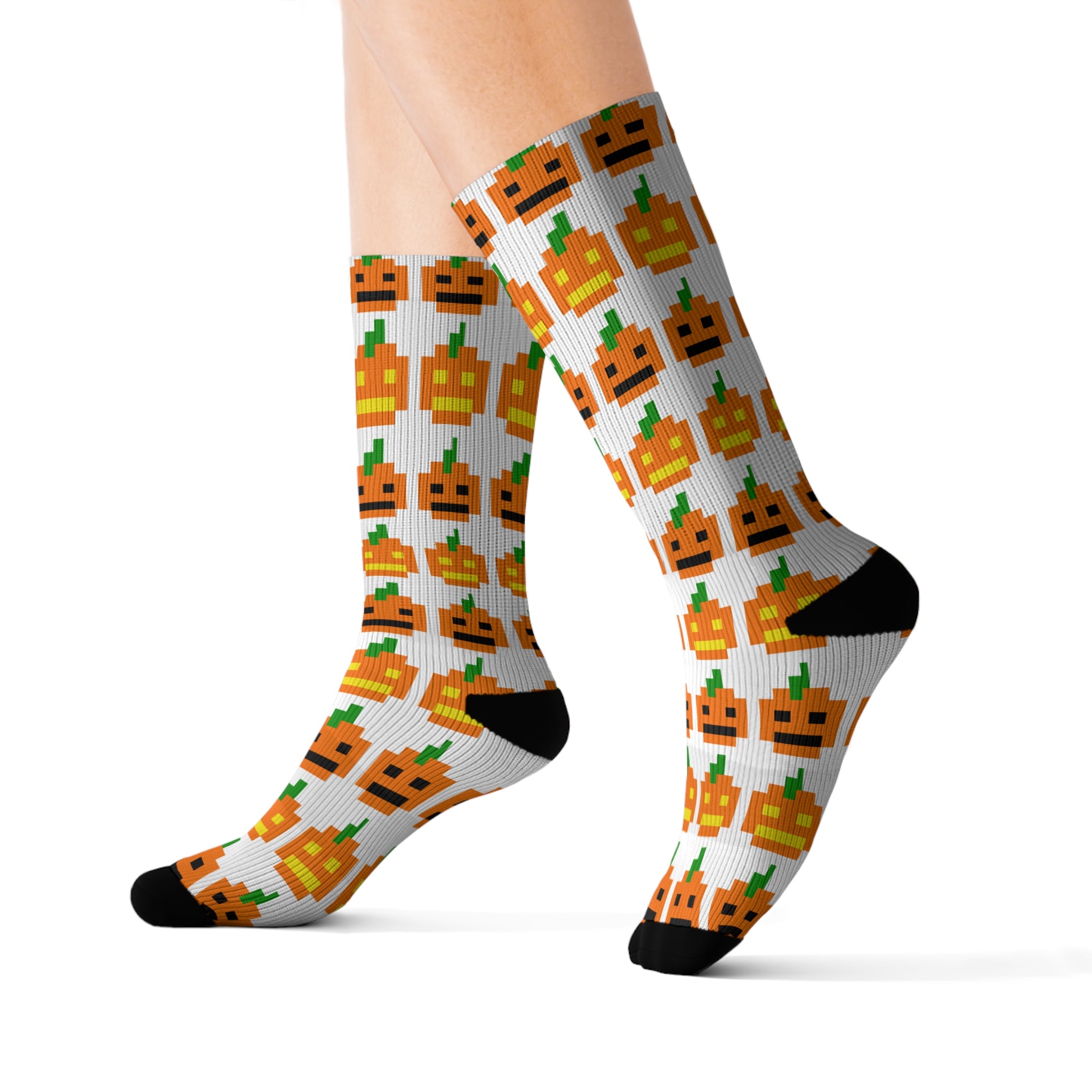 Festive Pumpkin Pattern Socks, Fun Fall Fashion, Gift for Halloween, Cozy Autumn Wear, Sublimation Design Socks