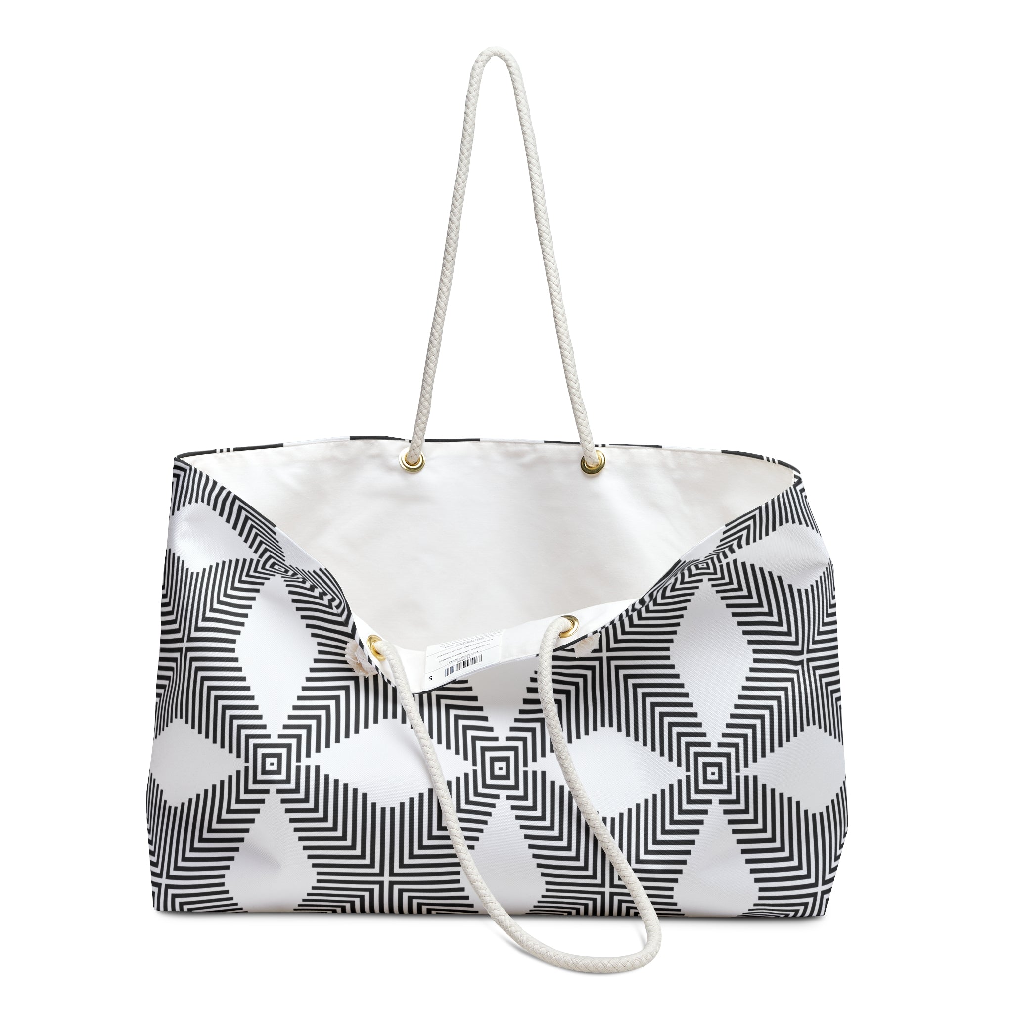 Geometric Pattern Weekender Bag, Stylish Travel Tote, Black and White Travel Bag, Beach Bag, Exercise Bag, Overnight Bag