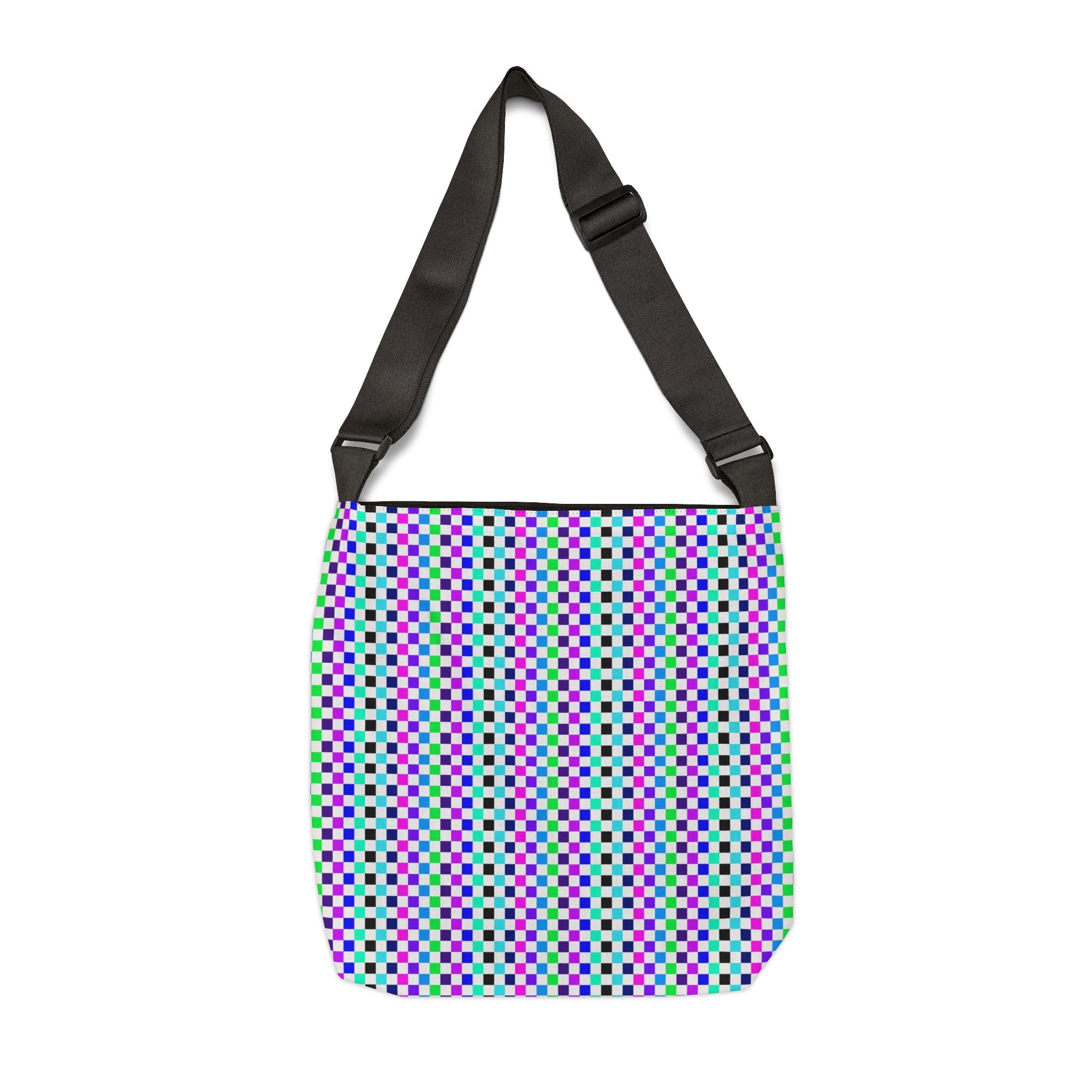 Colorful Checkered Adjustable Tote Bag, Beach Bag, Grocery Bag, Everyday Tote, Fun Gift for Art Lovers, Festival Essential