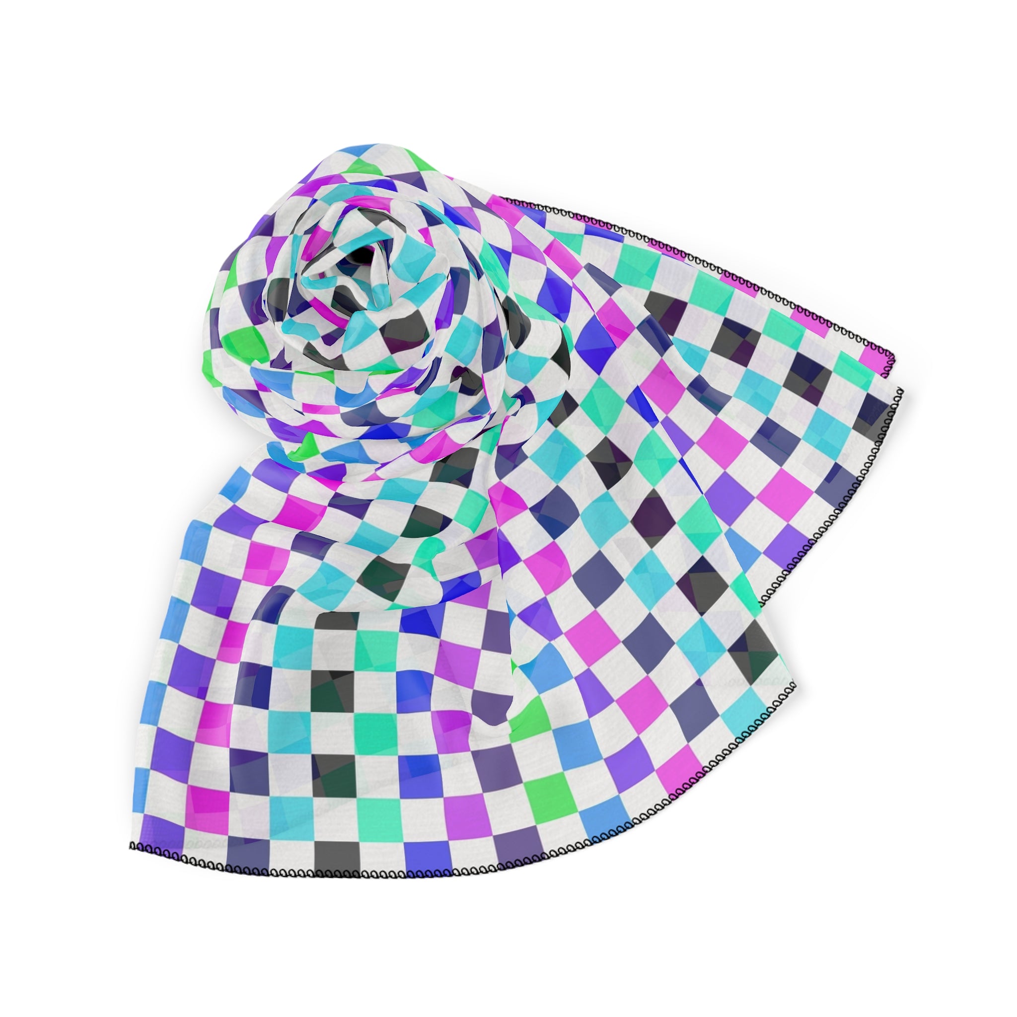 Vibrant Checkerboard Poly Scarf | Colorful Fashion Accessory, Versatile Gift, Trendy Wrap, Everyday Style, Layering Essential