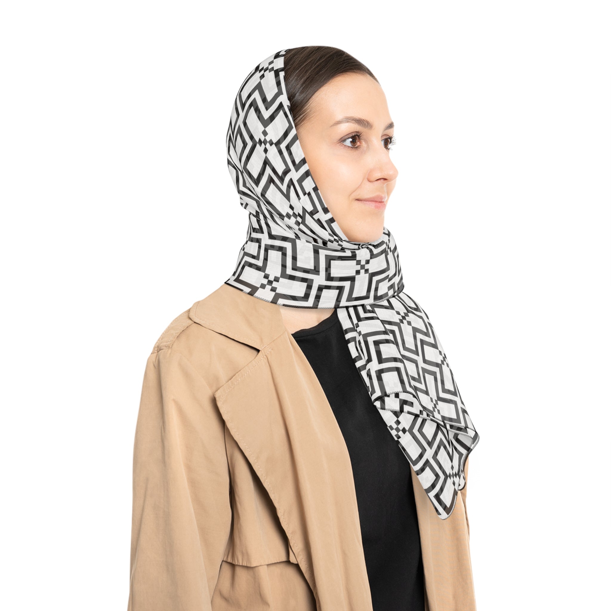 Chic Geometric Poly Scarf, Fashion Accessory, Statement Scarf, Elegant Gift, Modern Wrap, Lightweight Neckwear