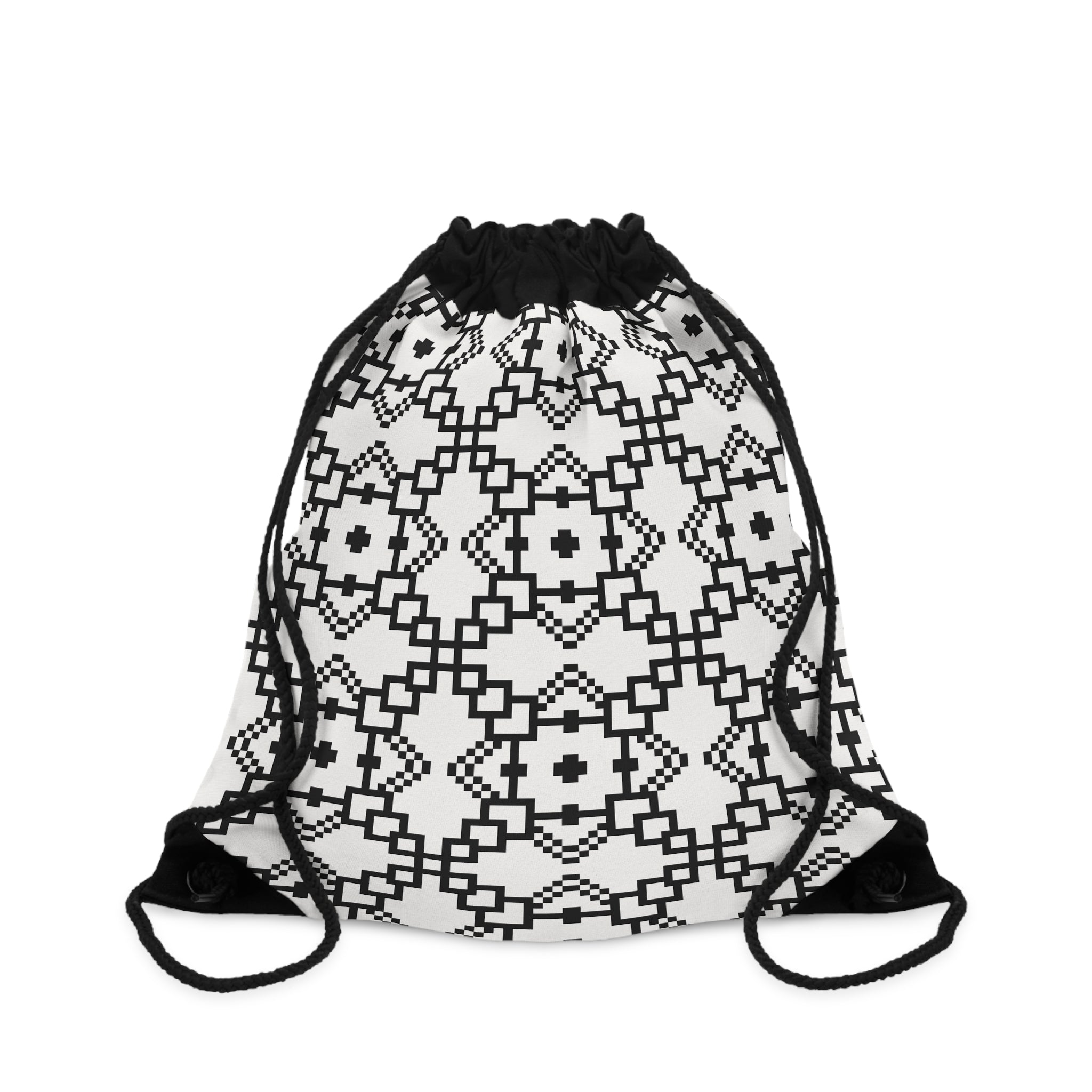 Stylish Geometric Drawstring Bag for Everyday Use, Gym, Travel, School, Gifts, Minimalist Design, Black and White Pattern