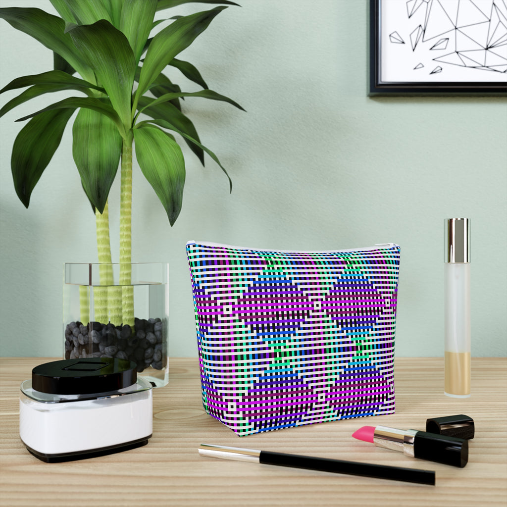 Vibrant Geometric Cosmetic Bag | Makeup Organizer, Travel Bag, Gift for Her, Toiletry Pouch, Purple Pattern