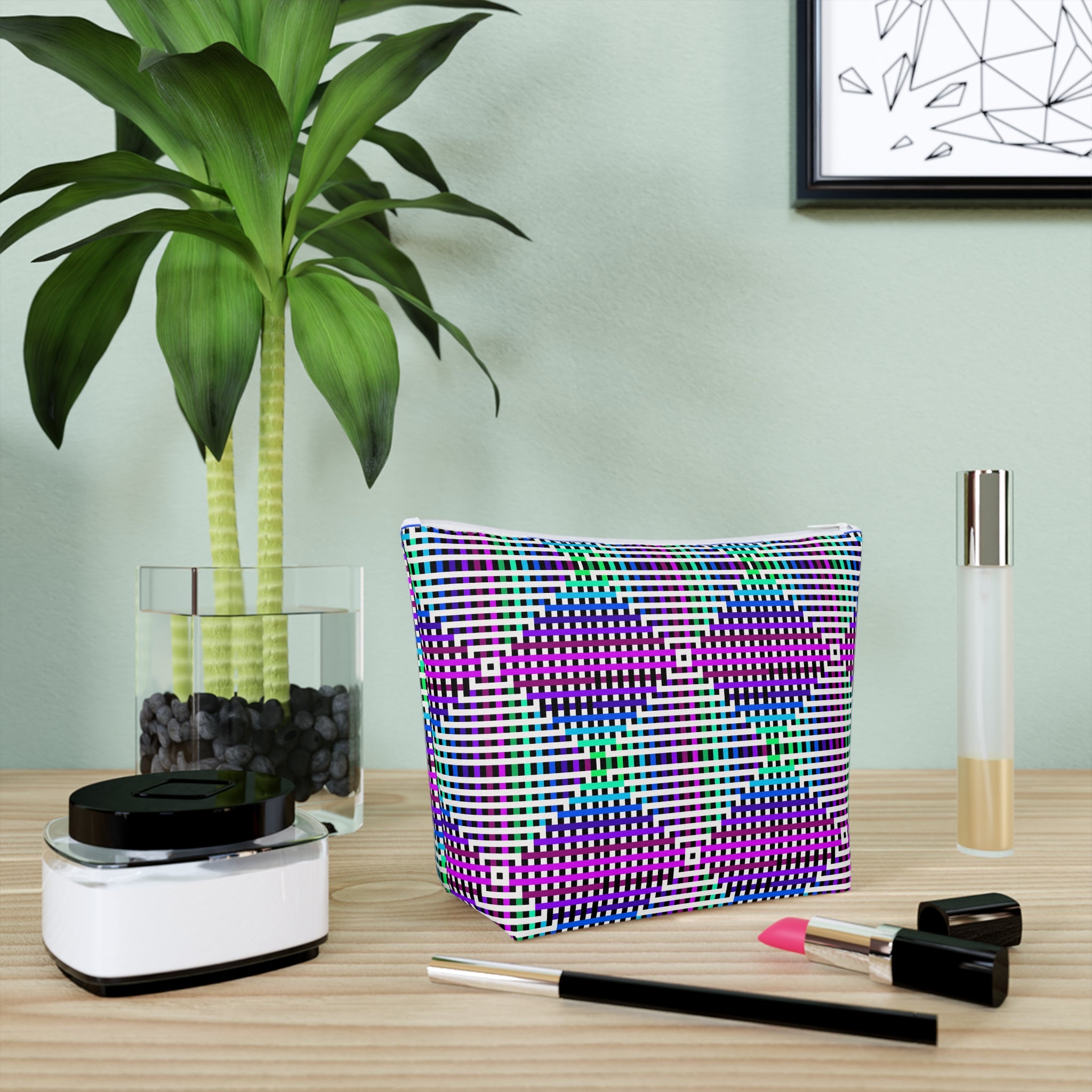 Vibrant Geometric Cosmetic Bag | Makeup Organizer, Travel Bag, Gift for Her, Toiletry Pouch, Purple Pattern