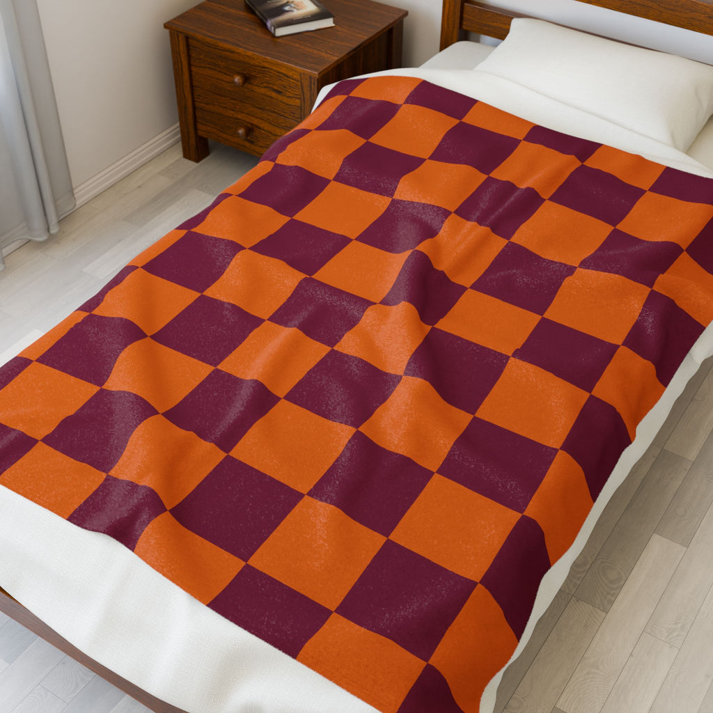 Cozy Velveteen Plush Blanket Featuring Checkerboard Design, Soft Throw, Gift for Home, Fall Decor, Cozy Nights, Special Occasions