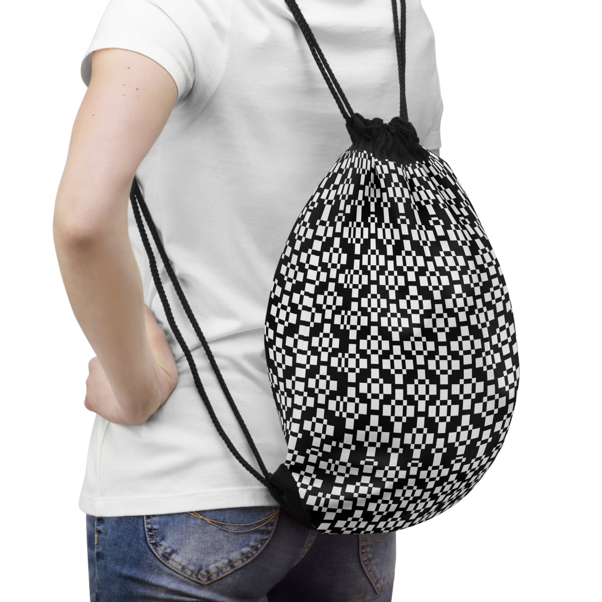 Chic Geometric Drawstring Bag | Stylish Gym Sack, Tote for Everyday Use, Travel Organizer, Gift for Trendsetters