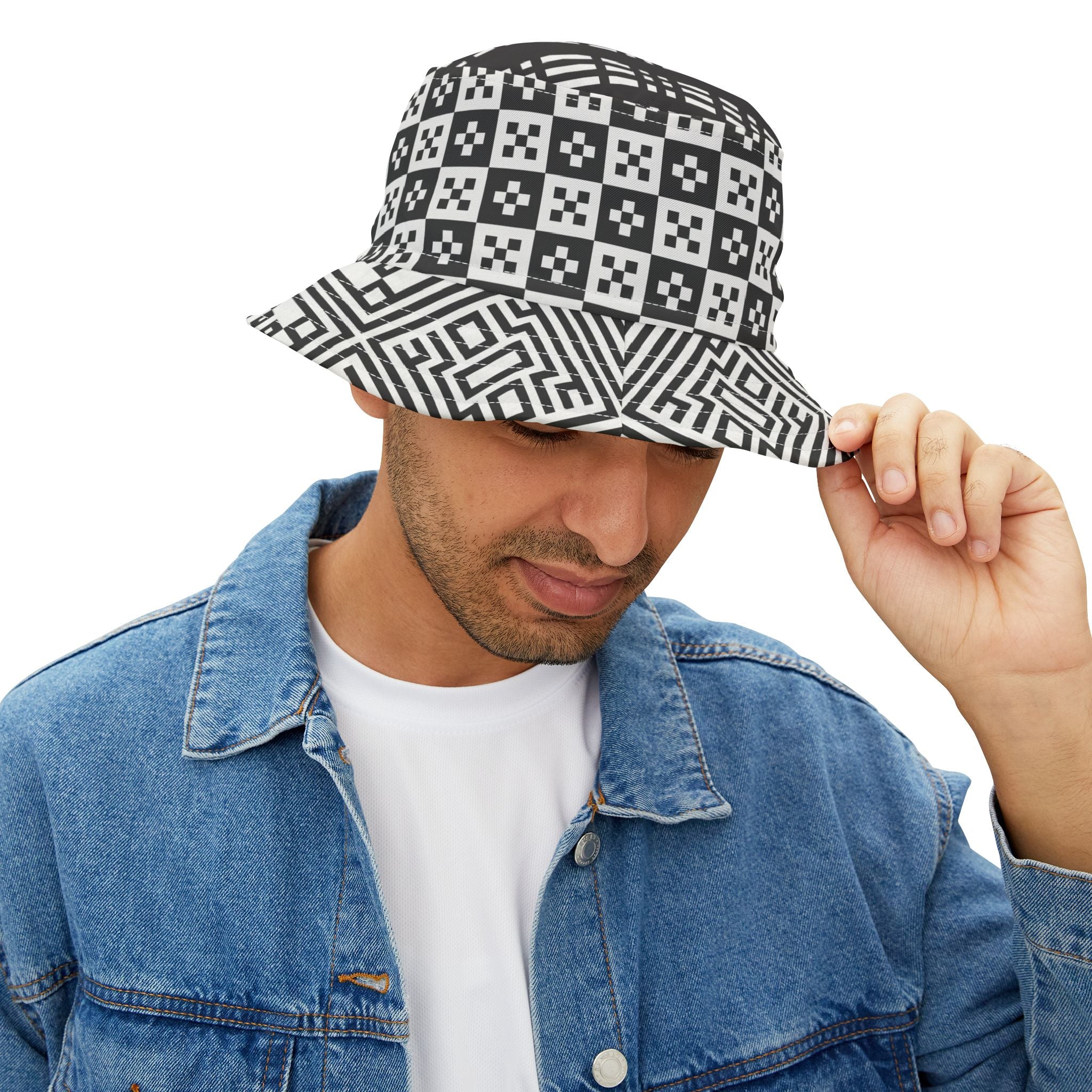 Stylish Black and White Bucket Hat, Trendy Sun Hat, Summer Accessory, Festival Hat, Unisex Beach Hat, Graphic Pattern Hat