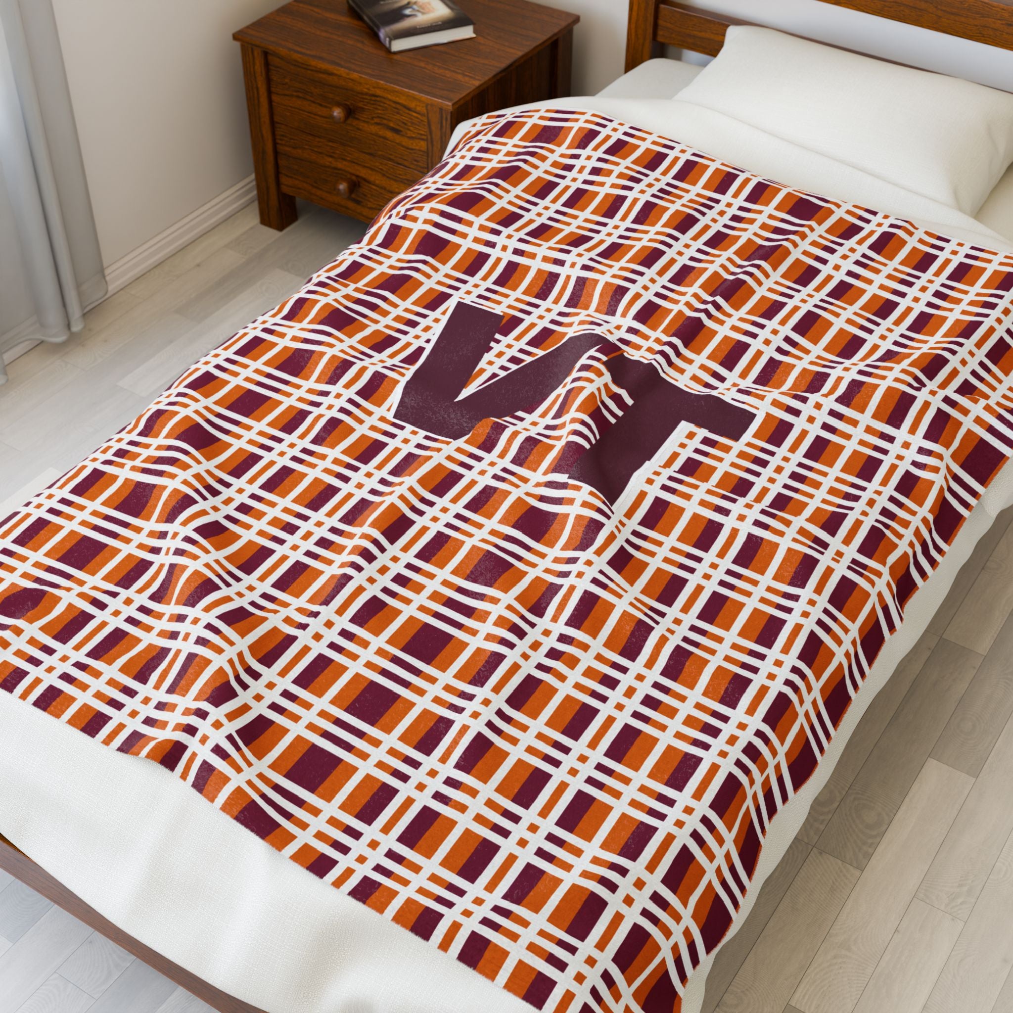 VT Monogram Velveteen Plush Blanket, Cozy Throw for Home, Personalized Gift for Graduates, Snuggle Up for Winter