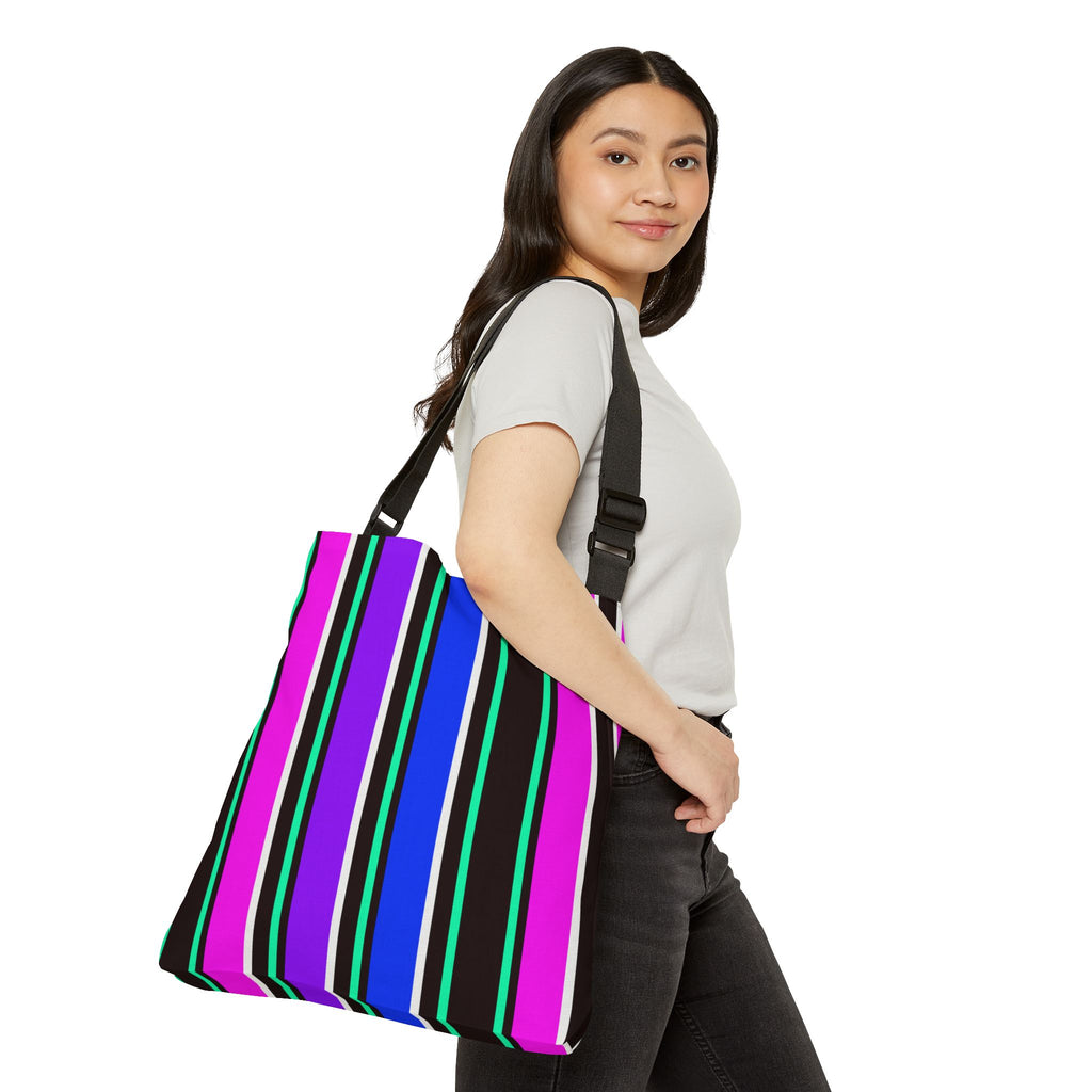 Colorful Striped Adjustable Tote Bag, Casual Everyday Bag, Travel Tote, Gift for Friends, Festival Accessory, Unique Style