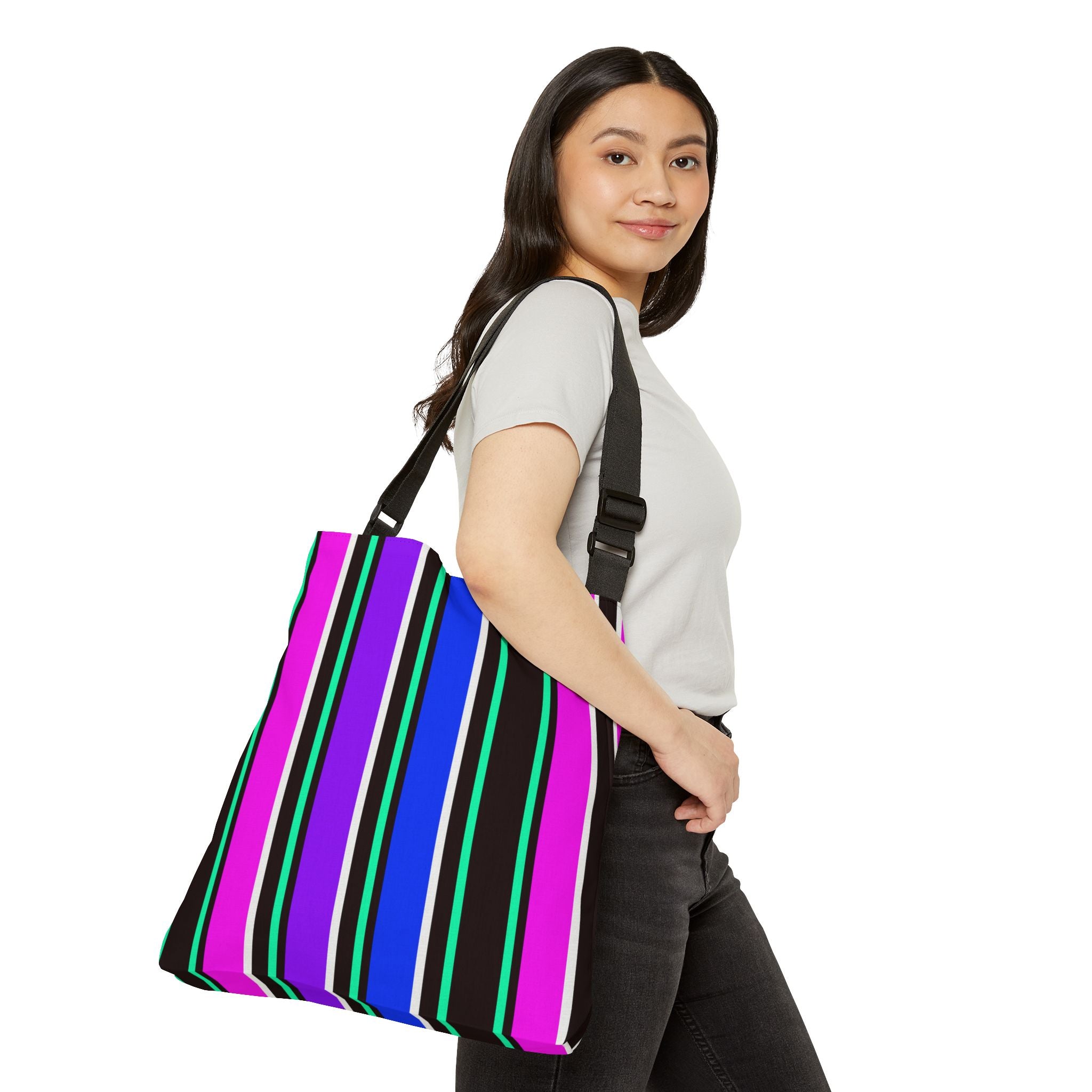 Colorful Striped Adjustable Tote Bag, Casual Everyday Bag, Travel Tote, Gift for Friends, Festival Accessory, Unique Style