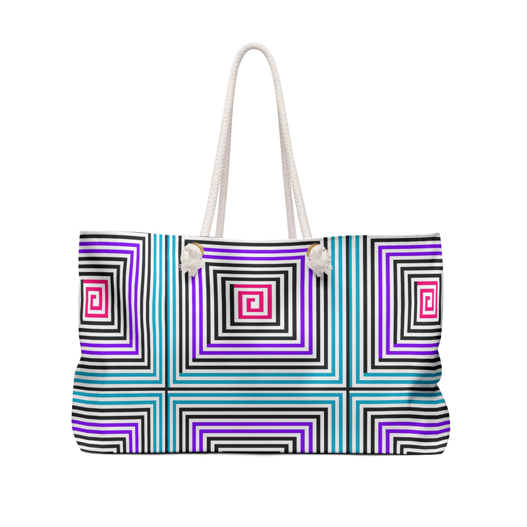 Geometric Pattern Weekender Bag, Travel Tote, Beach Bag, Gym Bag, Stylish Overnight Bag, Vibrant Spa Bag