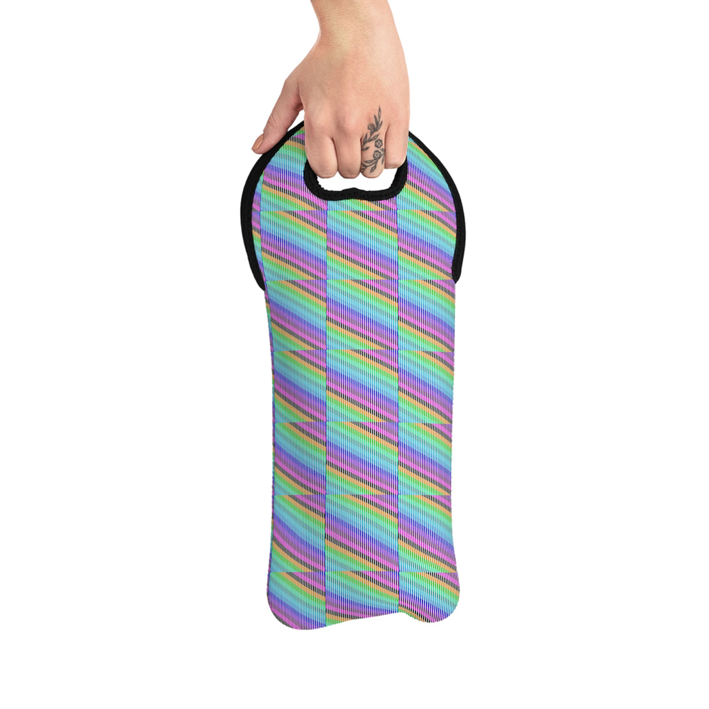 Colorful Zigzag Wine Tote Bag, Eco-friendly Wine Carrier, Picnic Essential, Wine Gifts, Rainbow Wine Bag, Outdoor Adventures