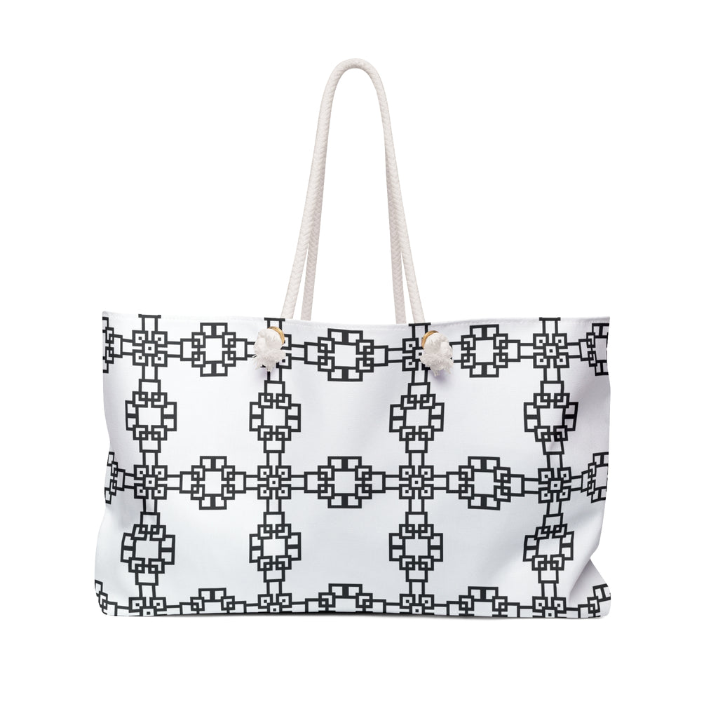 Chic Patterned Weekender Bag | Travel Tote, Stylish Beach Bag, Weekend Getaway Essential, Floral Print Handbag, Black and White Trendy Bag