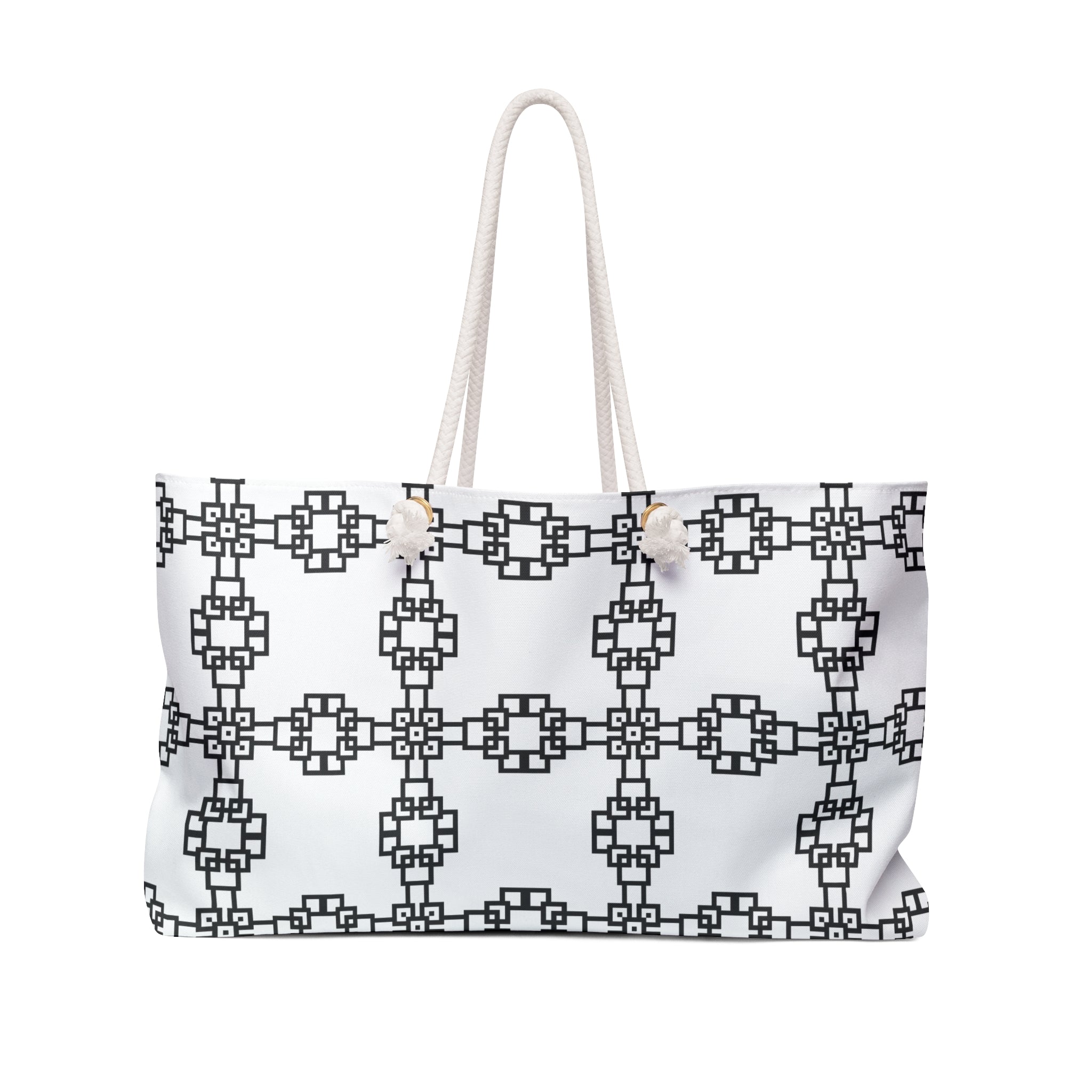 Chic Patterned Weekender Bag | Travel Tote, Stylish Beach Bag, Weekend Getaway Essential, Floral Print Handbag, Black and White Trendy Bag