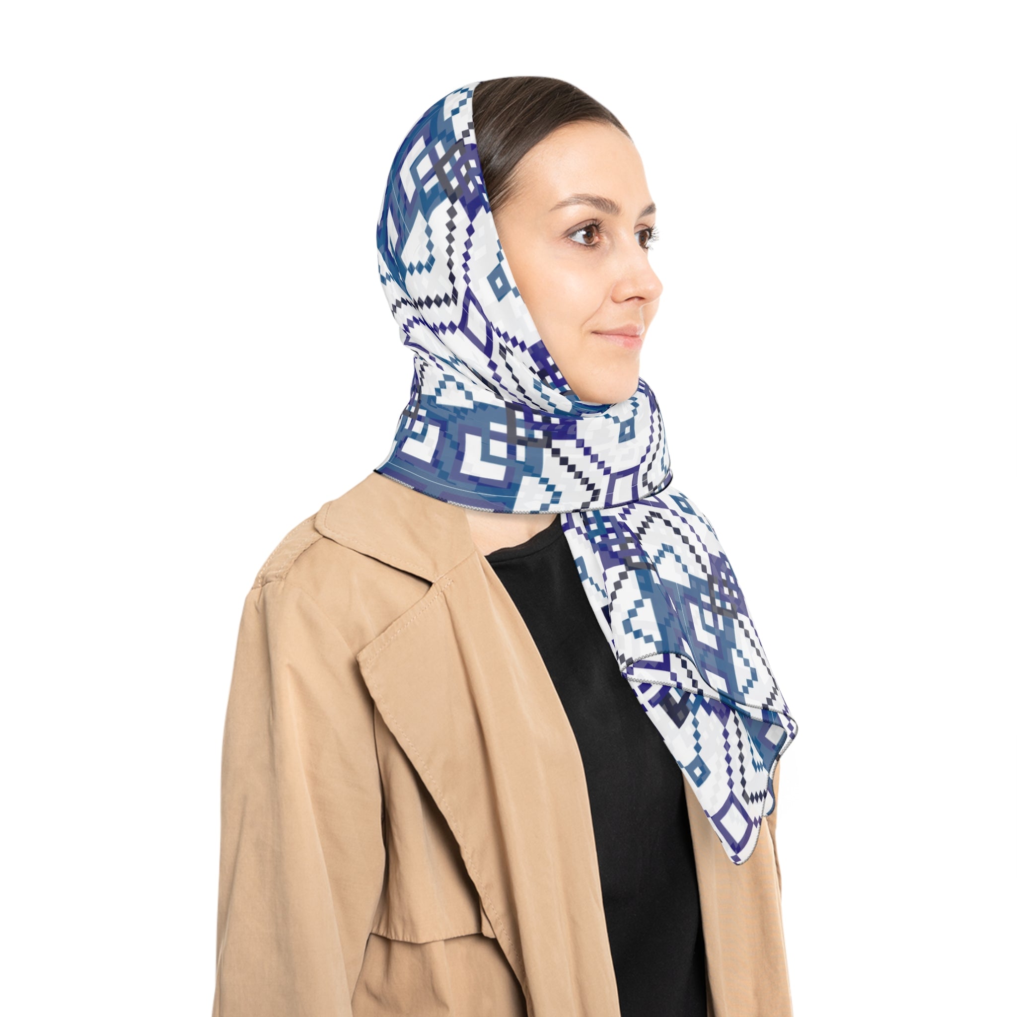 Stylish Geometric Pattern Poly Scarf, Elegant Neck Wrap, Fashion Accessory, Gift for Her, Winter Wear, Versatile Shawl