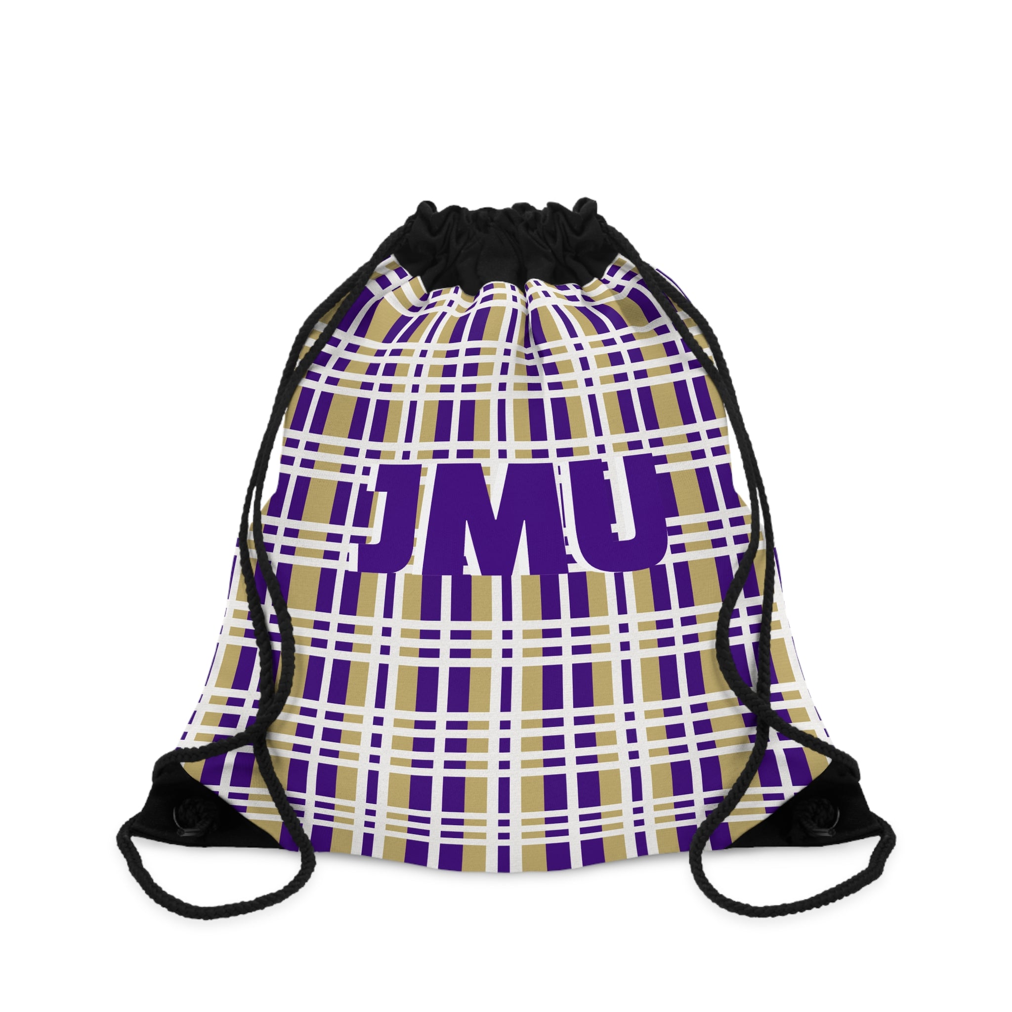 JMU Plaid Drawstring Bag for School, Gym or Travel, Perfect for Students, Sports Teams, Gifts, and Campus Life