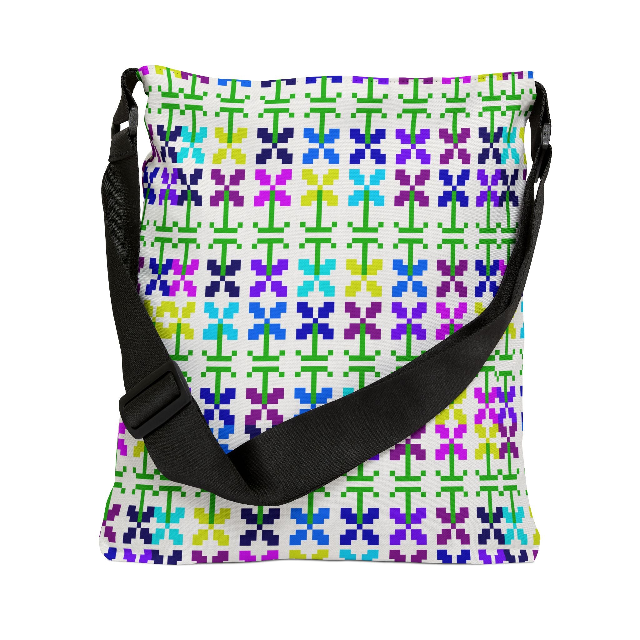 Colorful Adjustable Tote Bag, Floral Pattern Everyday Bags, Reusable Shopping Tote, Eco-friendly Gift, Stylish Accessory