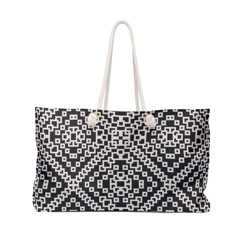 Chic Black and White Weekender Bag, Stylish Travel Tote, Beach Bag, Overnight Bag, Graphic Pattern Carryall