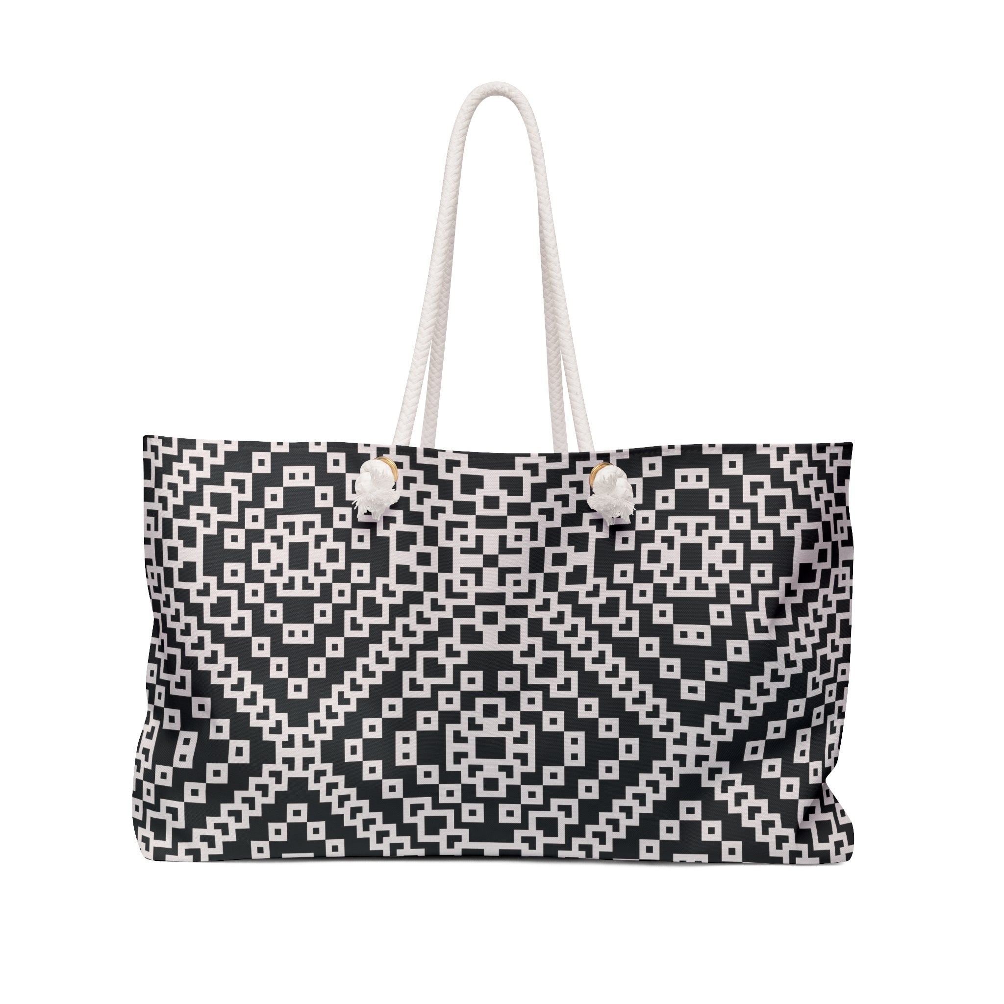 Chic Black and White Weekender Bag, Stylish Travel Tote, Beach Bag, Overnight Bag, Graphic Pattern Carryall