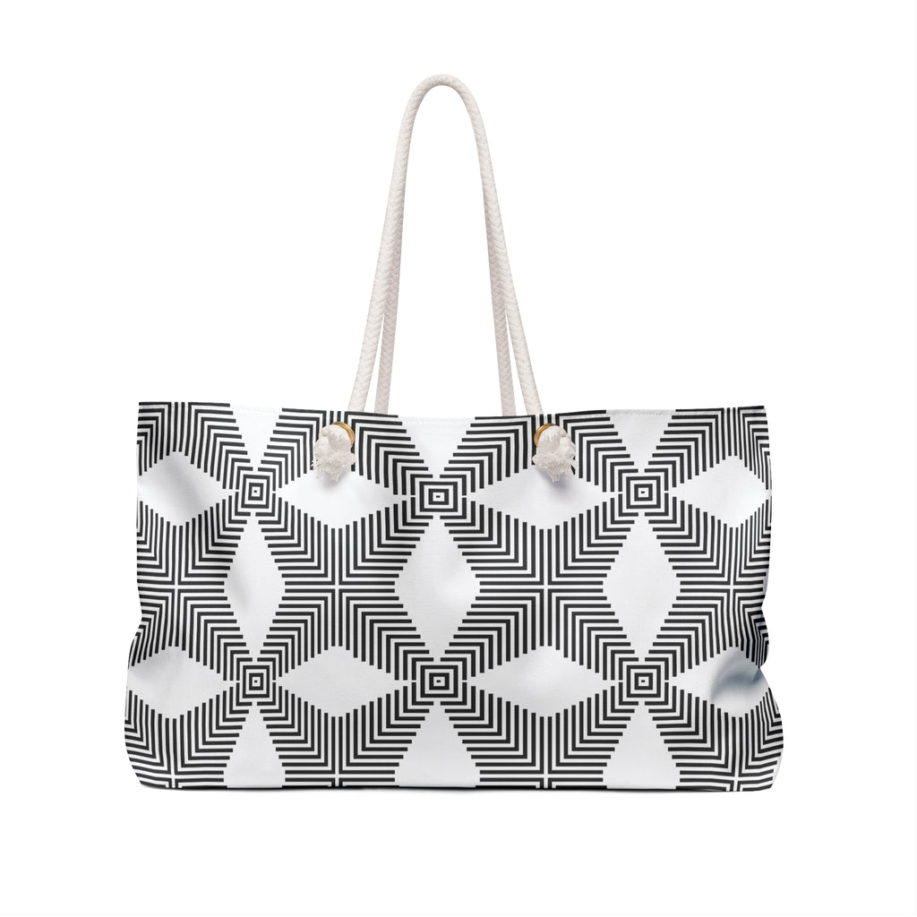 Geometric Pattern Weekender Bag, Stylish Travel Tote, Black and White Travel Bag, Beach Bag, Exercise Bag, Overnight Bag