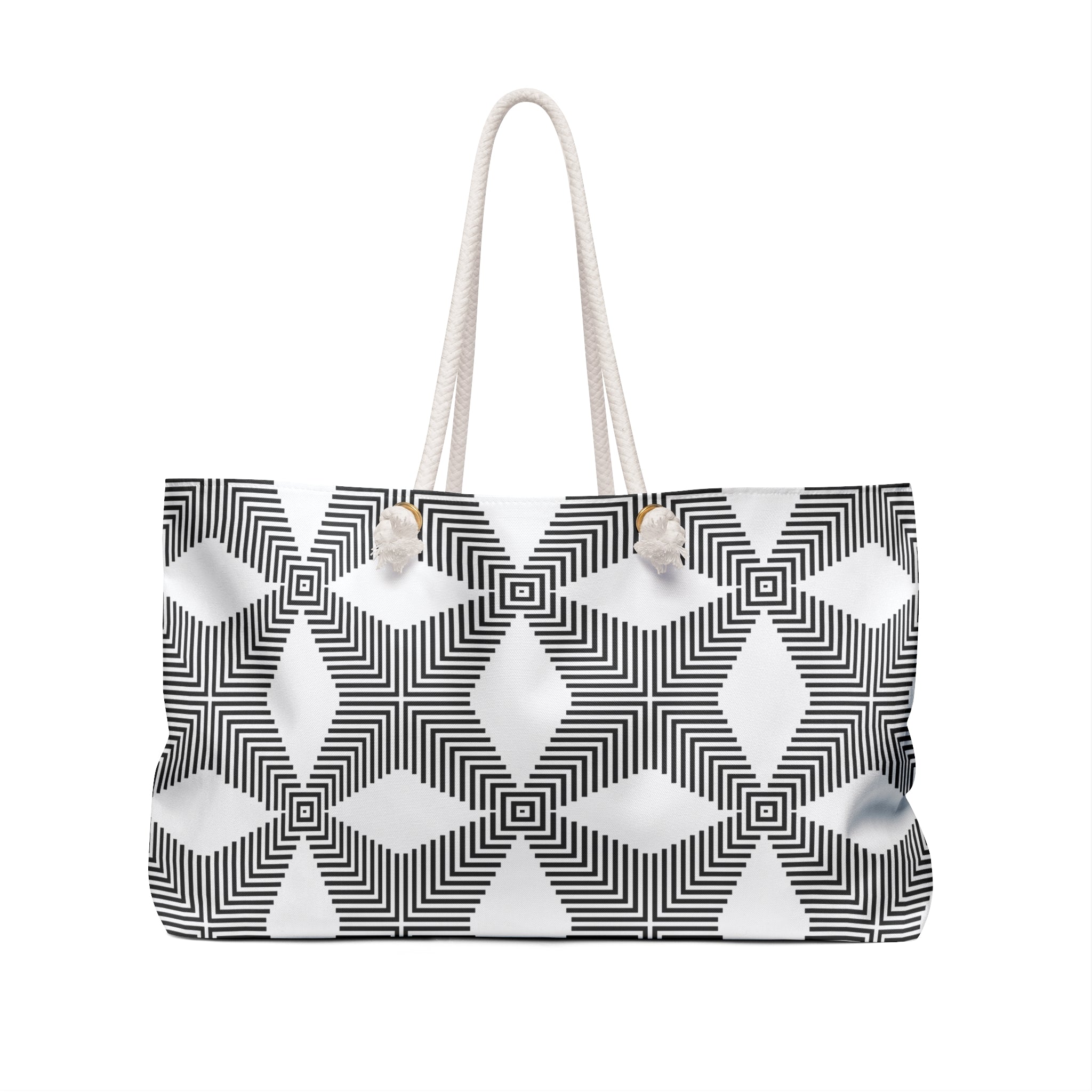 Geometric Pattern Weekender Bag, Stylish Travel Tote, Black and White Travel Bag, Beach Bag, Exercise Bag, Overnight Bag