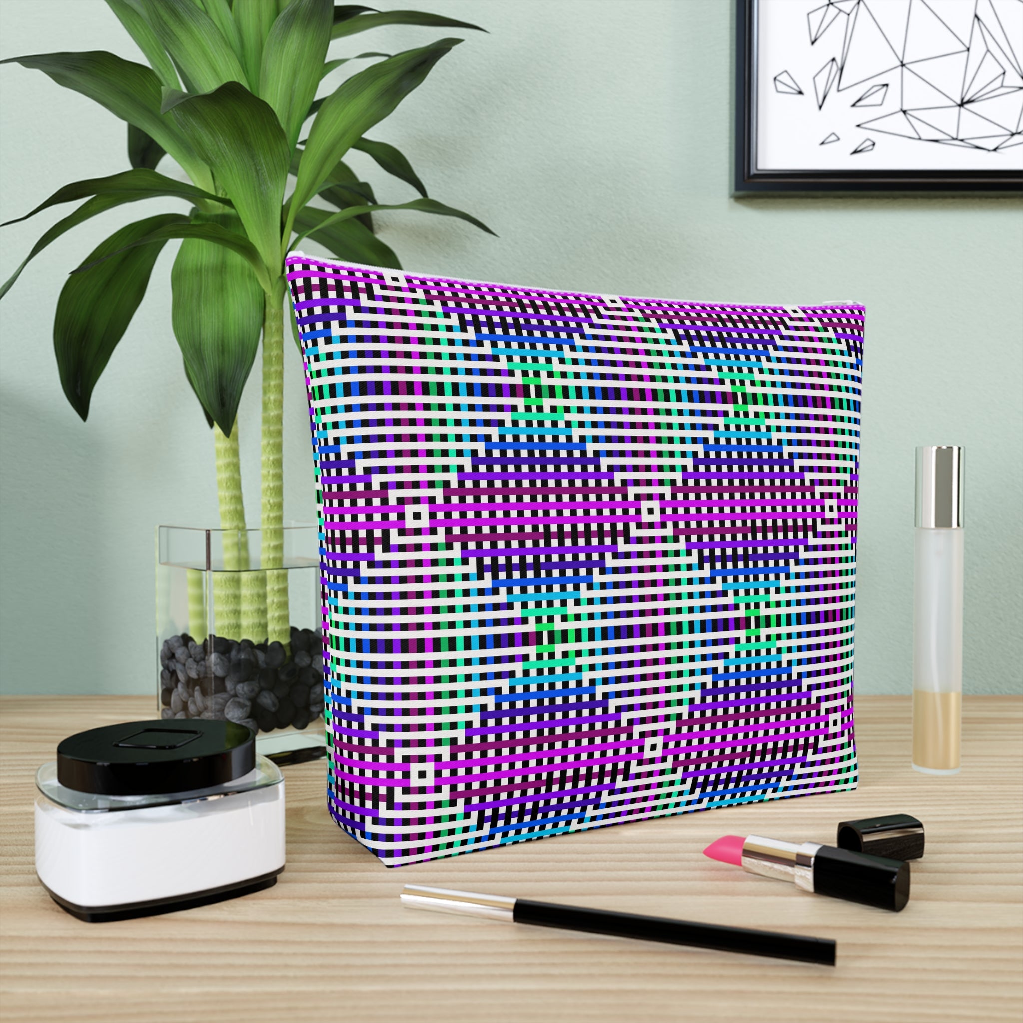 Vibrant Geometric Cosmetic Bag | Makeup Organizer, Travel Bag, Gift for Her, Toiletry Pouch, Purple Pattern