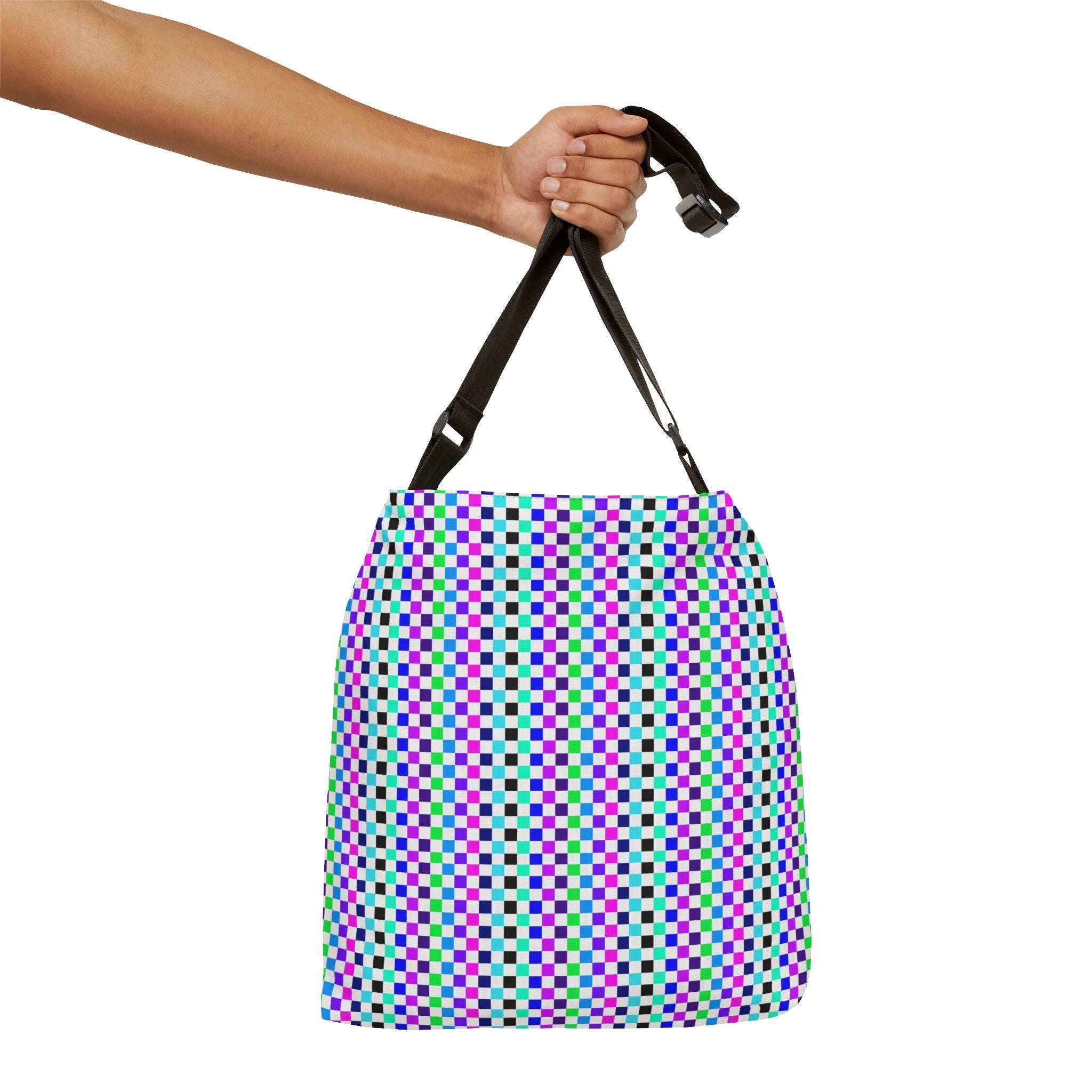 Colorful Checkered Adjustable Tote Bag, Beach Bag, Grocery Bag, Everyday Tote, Fun Gift for Art Lovers, Festival Essential