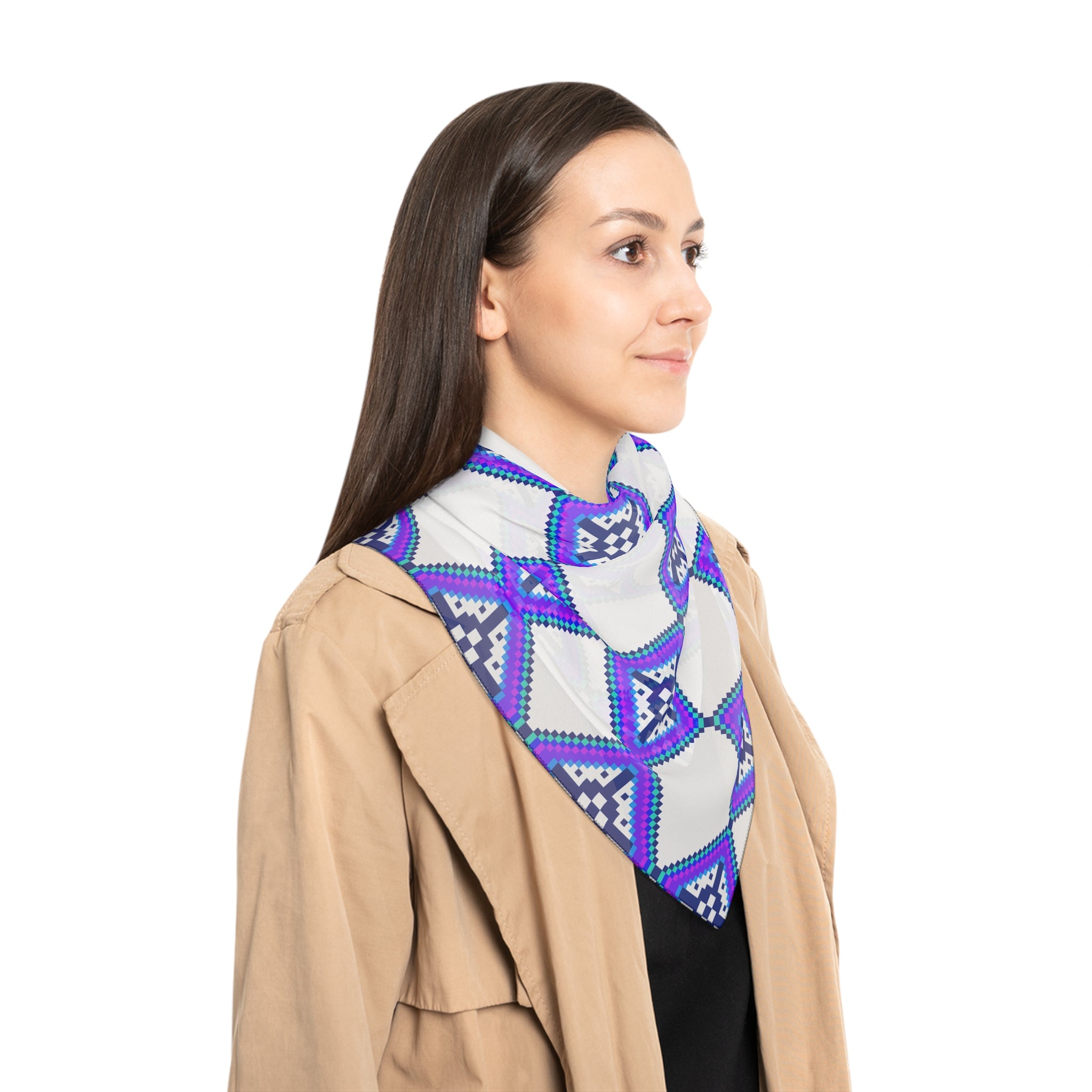 Colorful Geometric Poly Scarf, Lightweight Fashion Accessory, Gift for Her, Trendy Neck Wrap, Summer Style Statement
