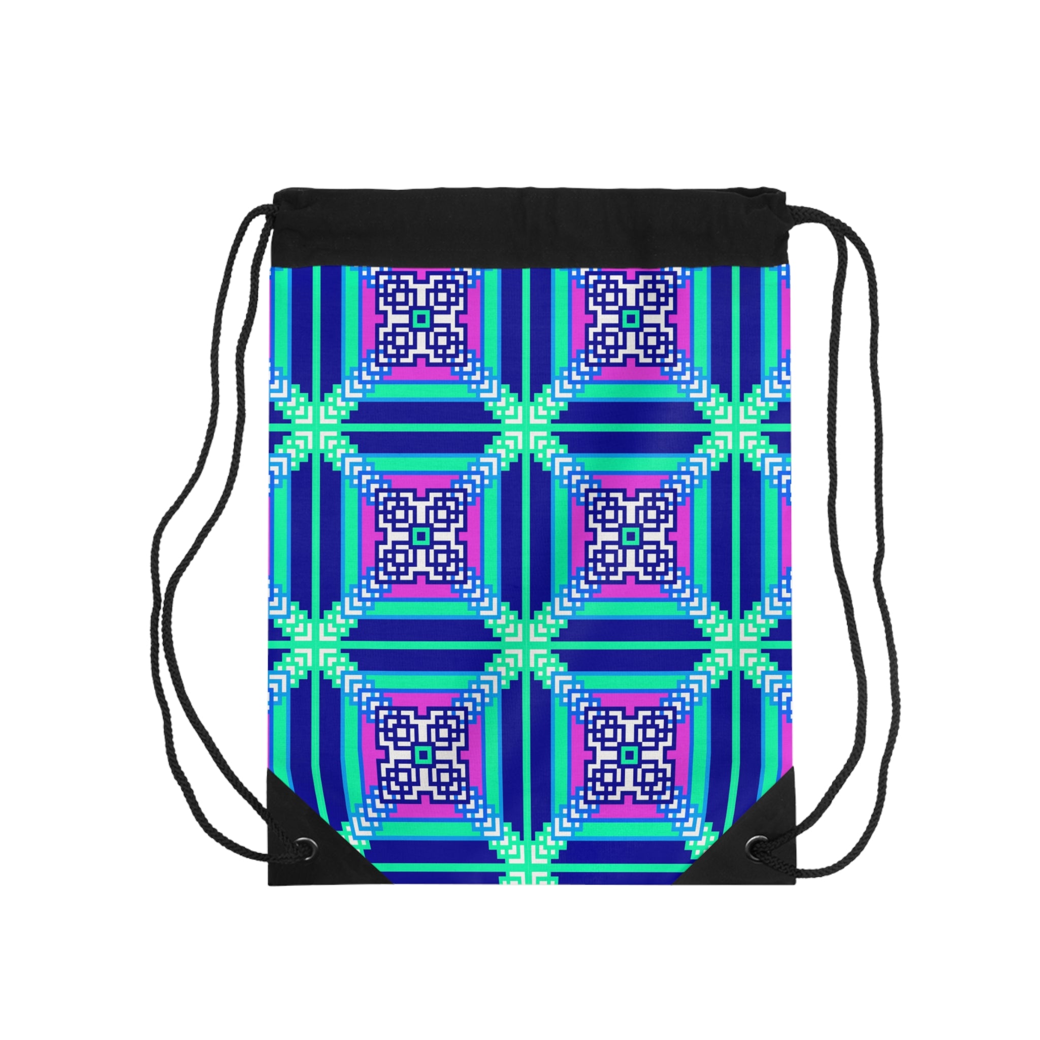 Vibrant Geometric Drawstring Bag, Sports Bag, Gym Sack, Gift for Her, Summer Outing, Travel Accessory, Festival Must-Have