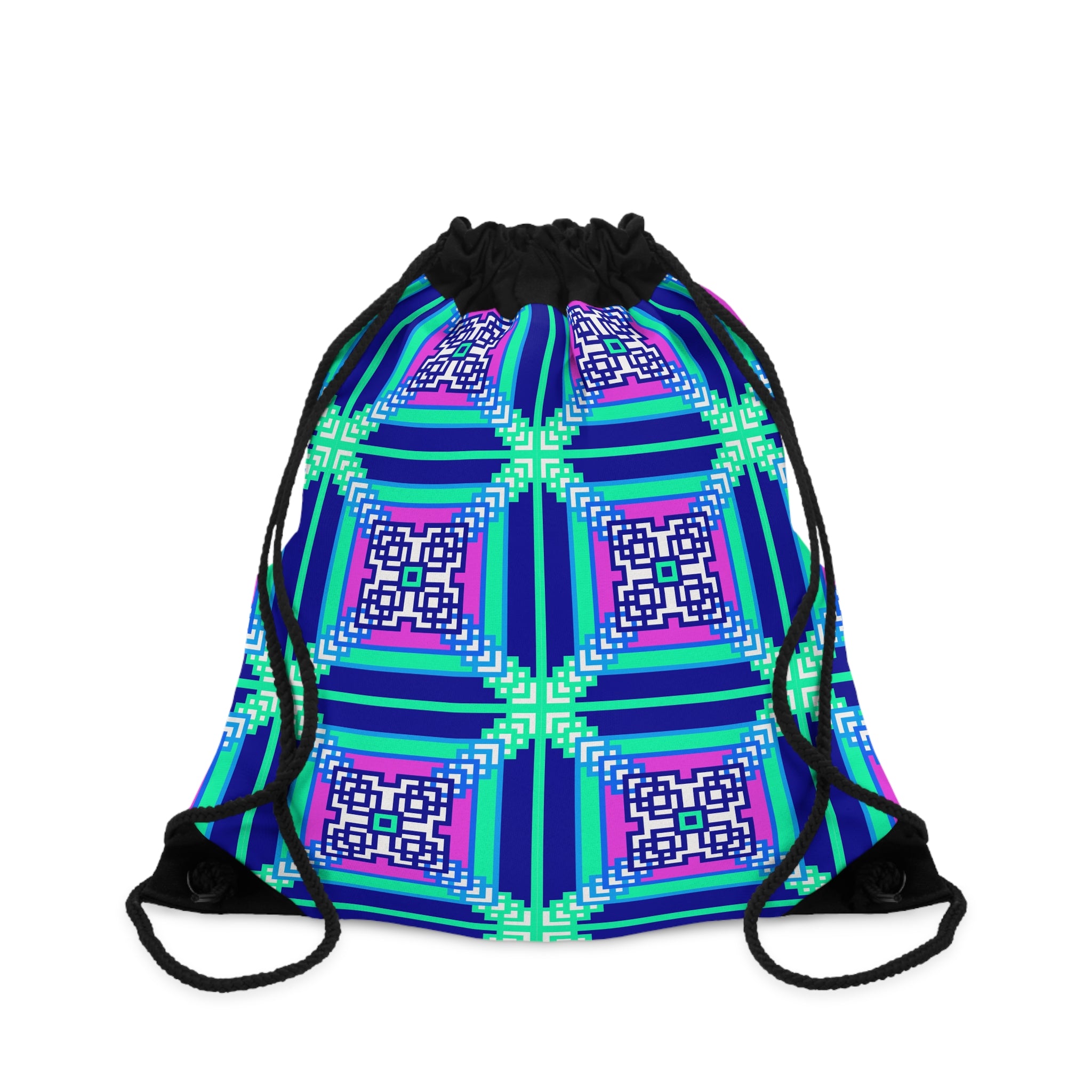 Vibrant Geometric Drawstring Bag, Sports Bag, Gym Sack, Gift for Her, Summer Outing, Travel Accessory, Festival Must-Have