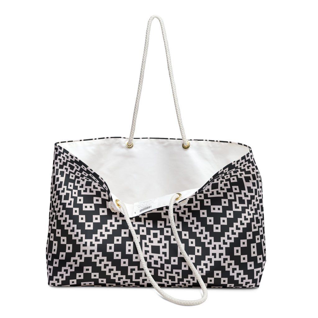 Chic Black and White Weekender Bag, Stylish Travel Tote, Beach Bag, Overnight Bag, Graphic Pattern Carryall