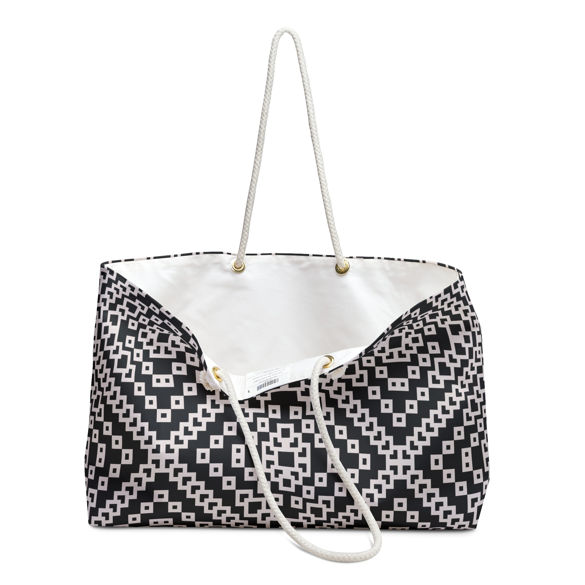 Chic Black and White Weekender Bag, Stylish Travel Tote, Beach Bag, Overnight Bag, Graphic Pattern Carryall