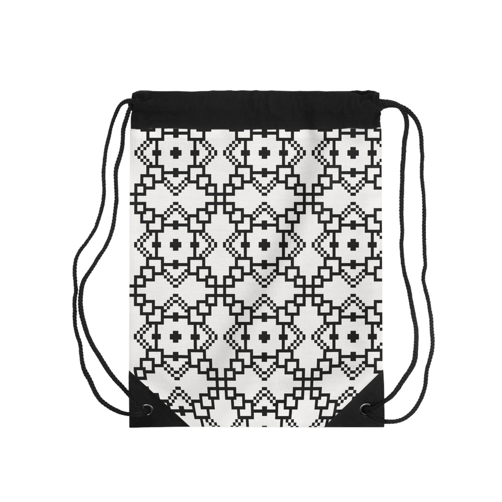 Stylish Geometric Drawstring Bag for Everyday Use, Gym, Travel, School, Gifts, Minimalist Design, Black and White Pattern