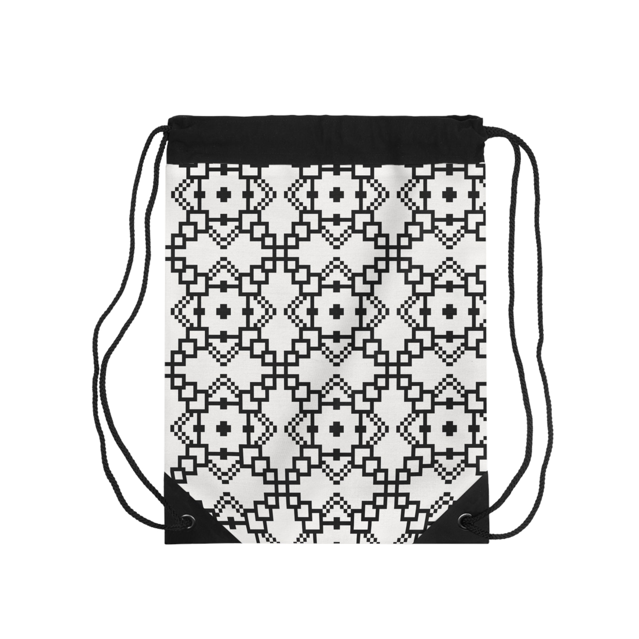 Stylish Geometric Drawstring Bag for Everyday Use, Gym, Travel, School, Gifts, Minimalist Design, Black and White Pattern