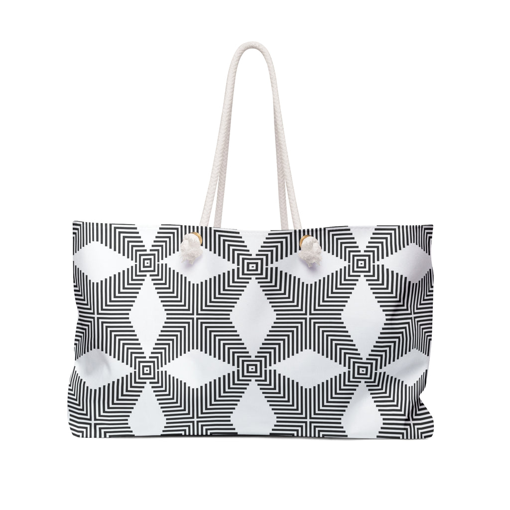 Geometric Pattern Weekender Bag, Stylish Travel Tote, Black and White Travel Bag, Beach Bag, Exercise Bag, Overnight Bag