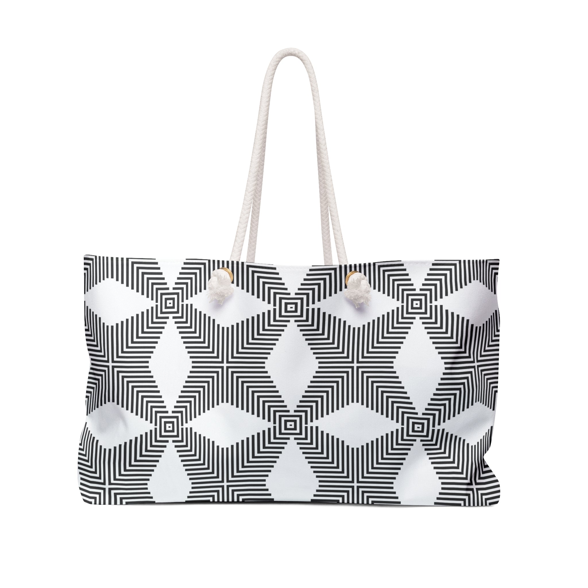 Geometric Pattern Weekender Bag, Stylish Travel Tote, Black and White Travel Bag, Beach Bag, Exercise Bag, Overnight Bag